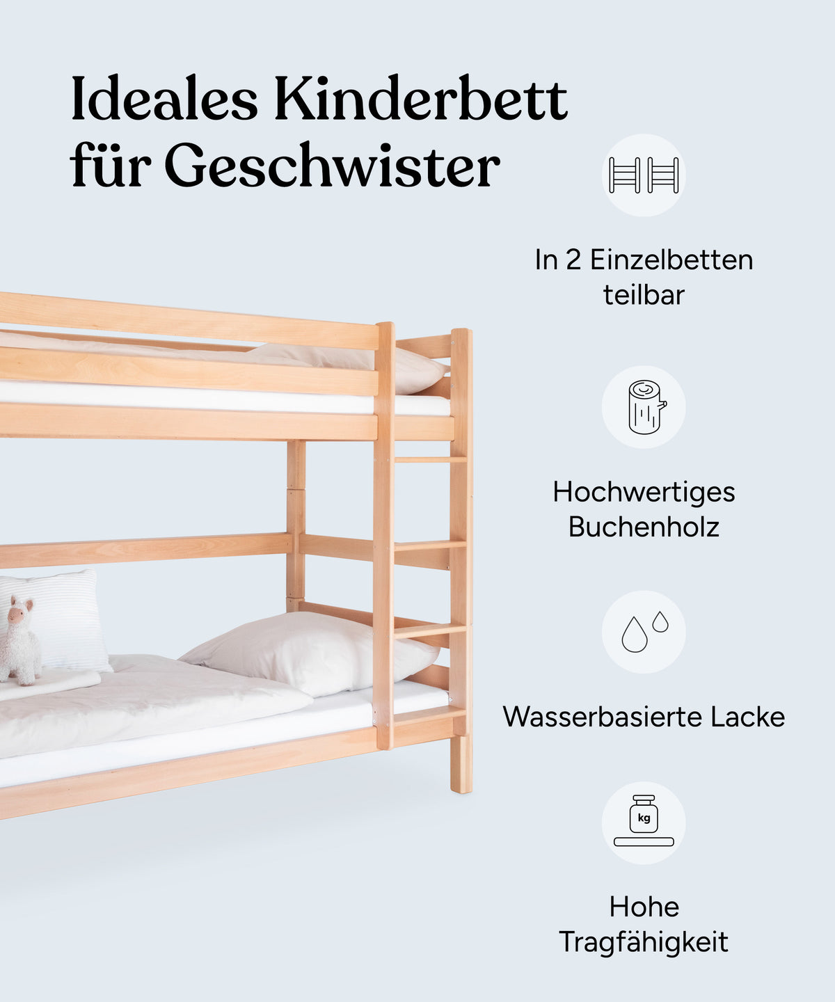 Etagenbett Buche Hoch Transparent lackiert