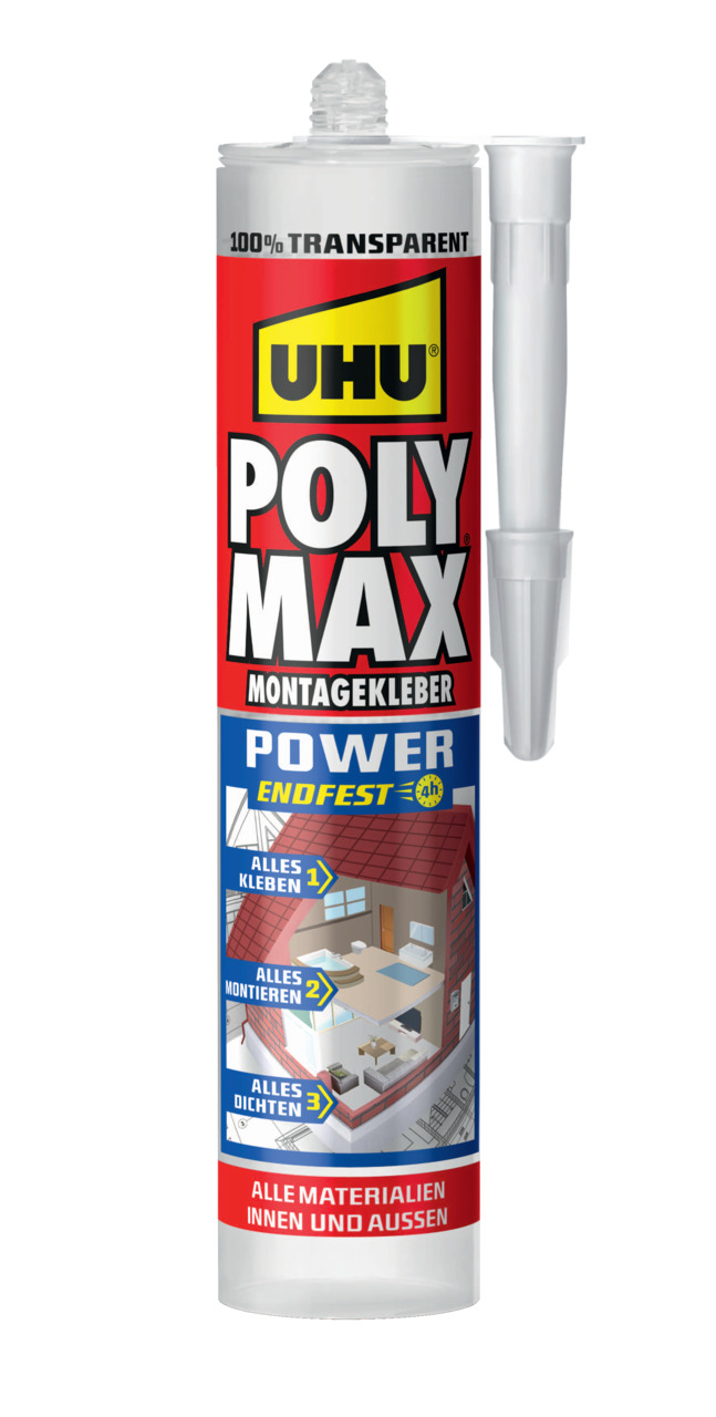UHU POLY MAX Endfest, Montagekleber transparent, 300 g Kartusche - ATU