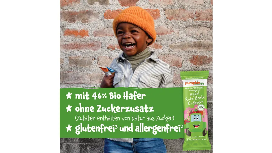 pumpkin organics Bio Haferriegel mit Apfel, Rote Beete & Erdbeere 20 g