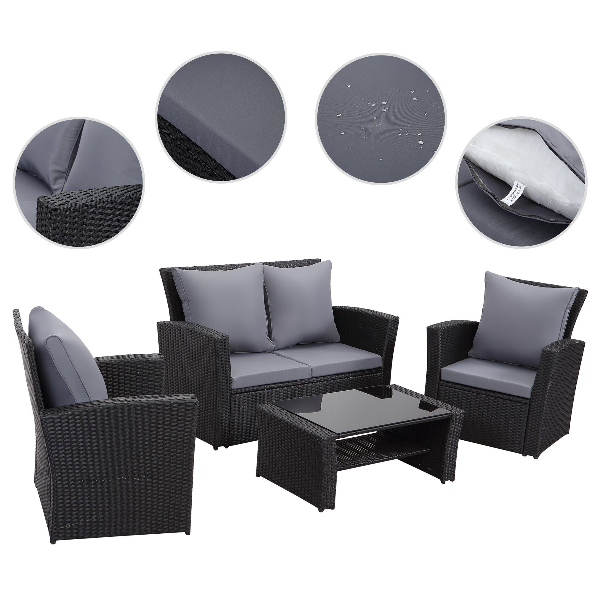 MeXo Gartenlounge-Set Balkonmöbel Set sale, (Gartenmöbel Lounge Set, 4-tlg., Terrassenmöbel mit Sofa, Tisch und 2 Sessel), Loungesofa aus Polyrattan Handgewebt