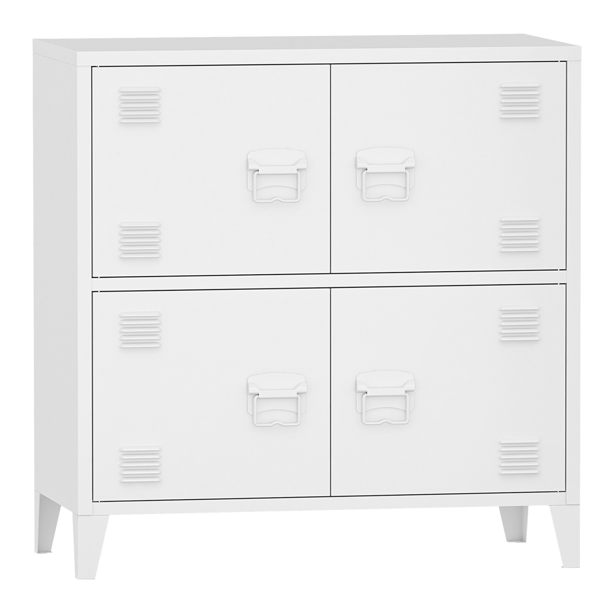 en.casa Mehrzweckschrank Hamina Büroschrank mit 4 Türen 80x40x82 cm Weiß