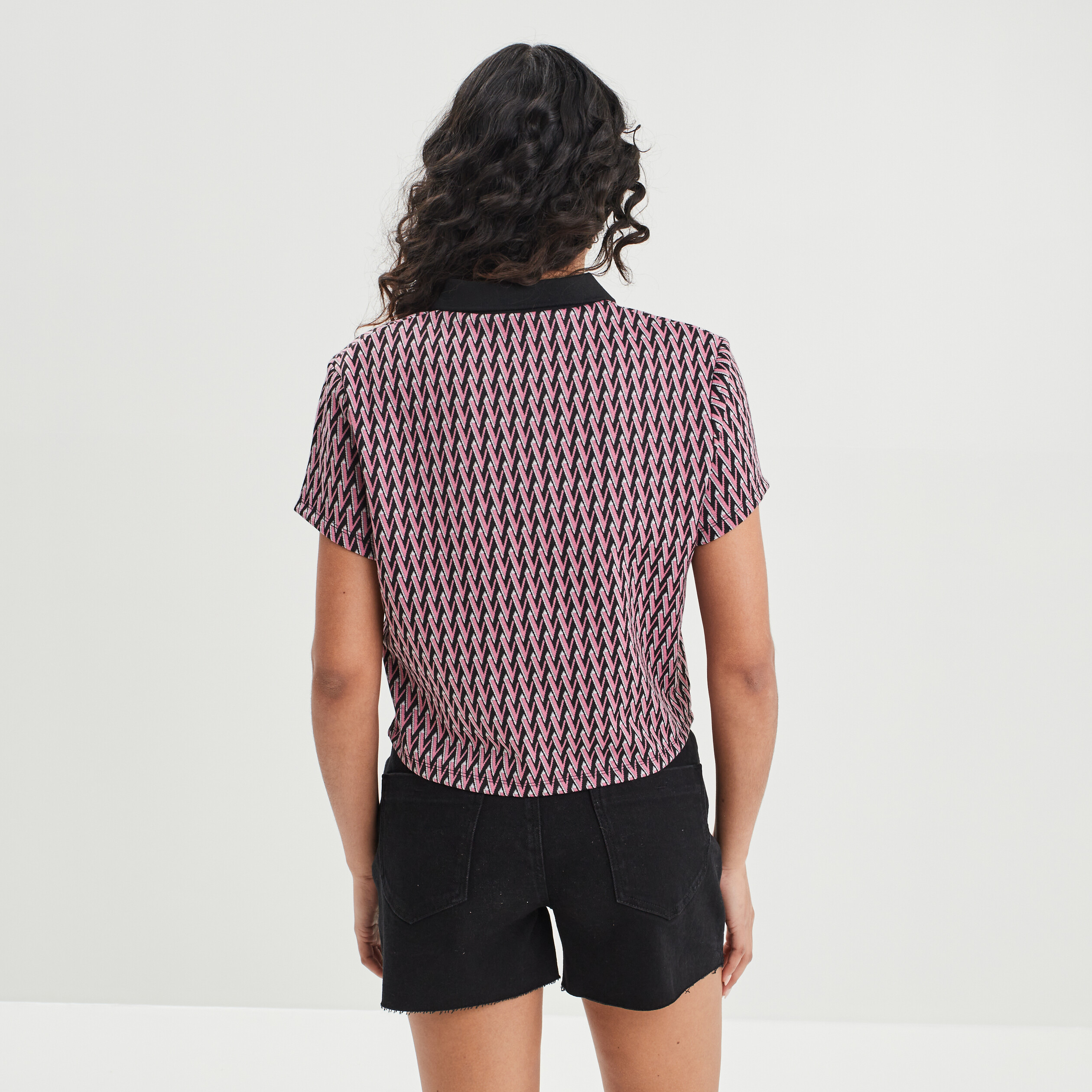 T-shirt manches courtes col polo rose femme | La Halle