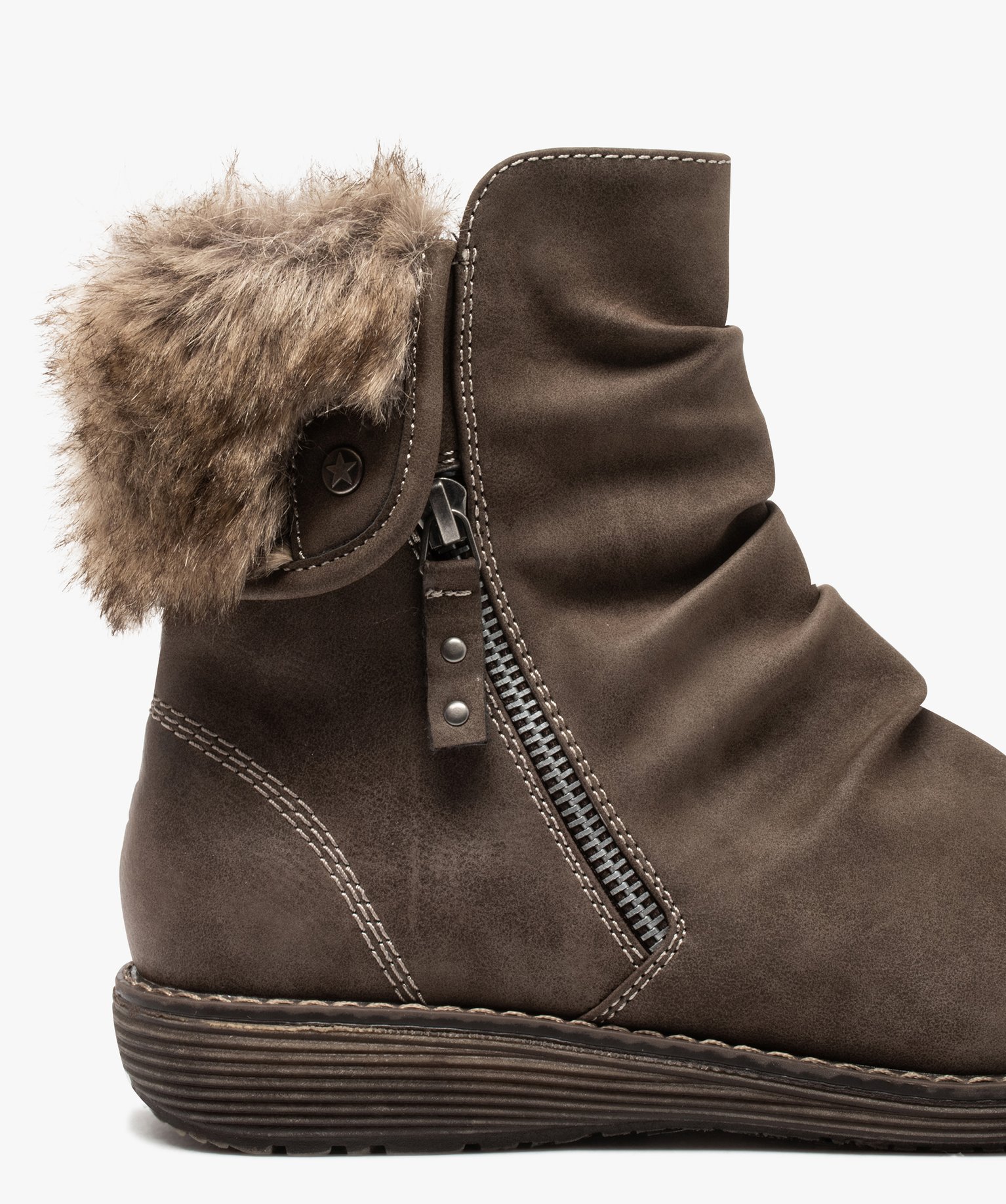 Boots fourrées femme à talon plat et zip décoratif | GEMO