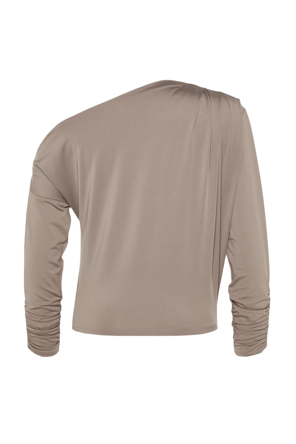 Trendyol Collection  Fließende, dehnbare Strickbluse mit asymmetrischem Kragen in Nerzfarben TWOAW21BZ1383