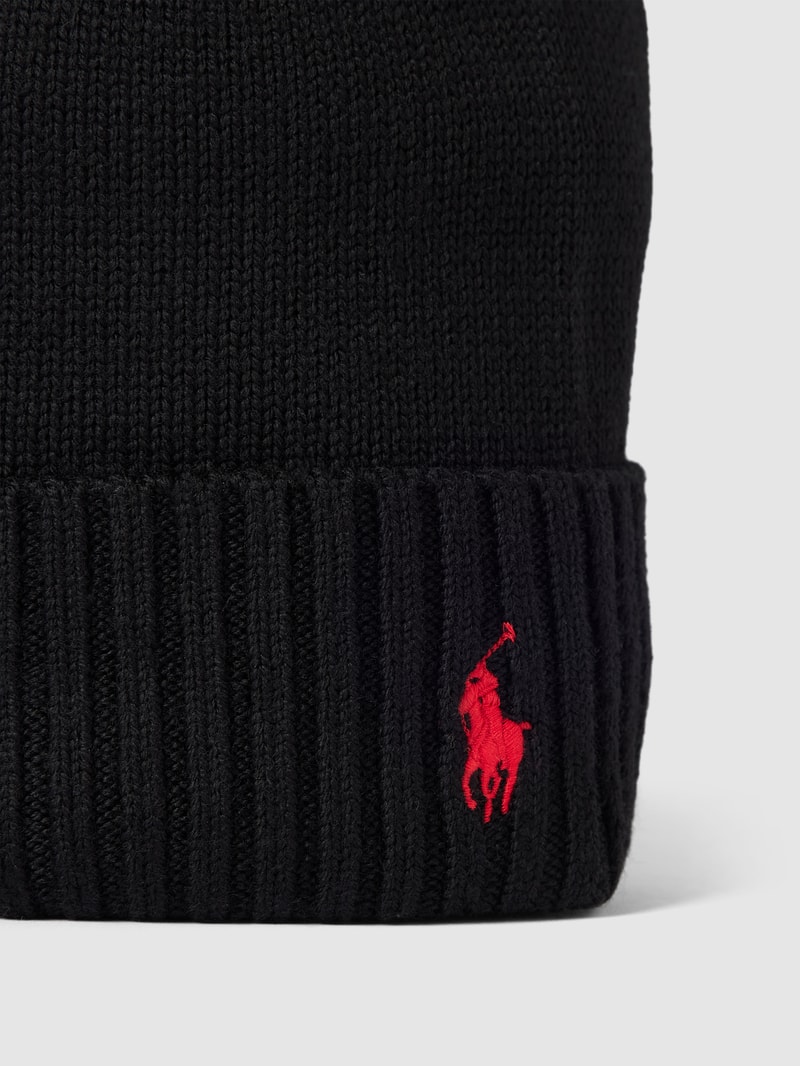 Beanie aus Wolle mit Label-Stitching in schwarz