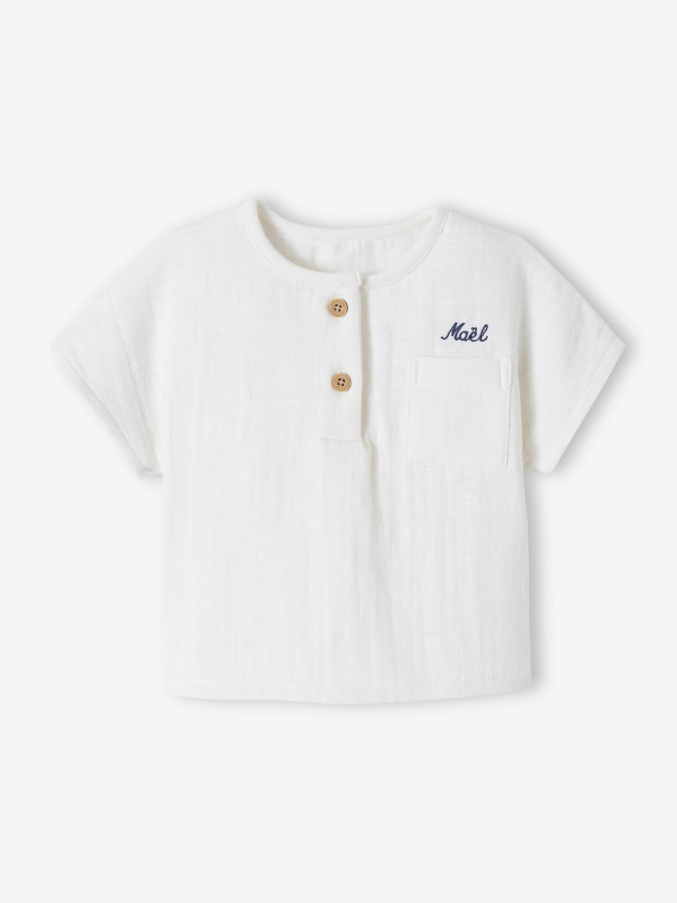Vertbaudet Baby Henley-Shirt, personalisierbar - wollweiß