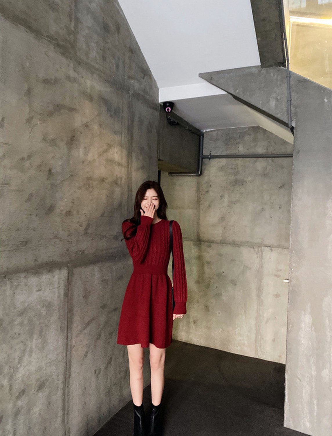 aikidio Stillkleid Strickkleid für Damen im Herbst und Winter mit gedrehten Nähten