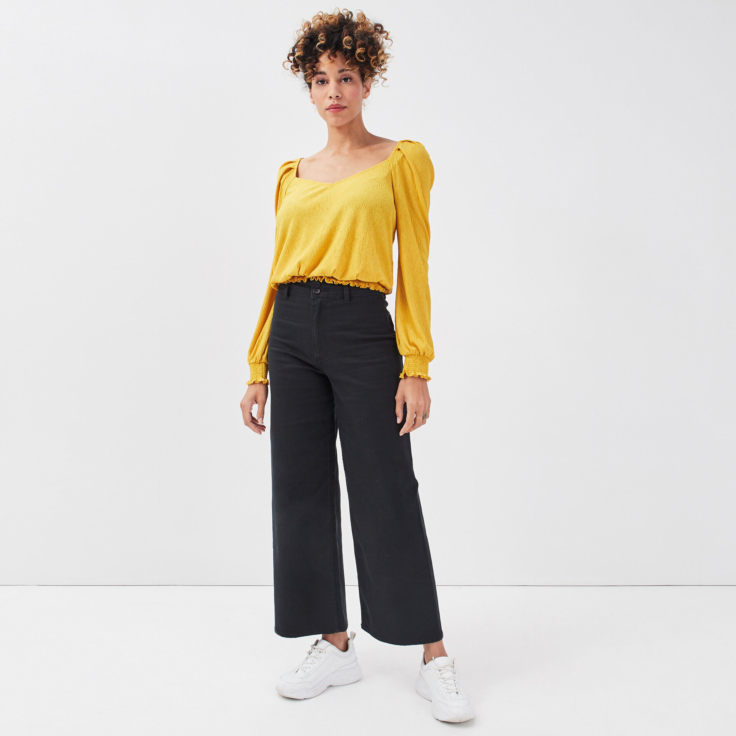 T-shirt manches longues jaune moutarde femme | Cache Cache