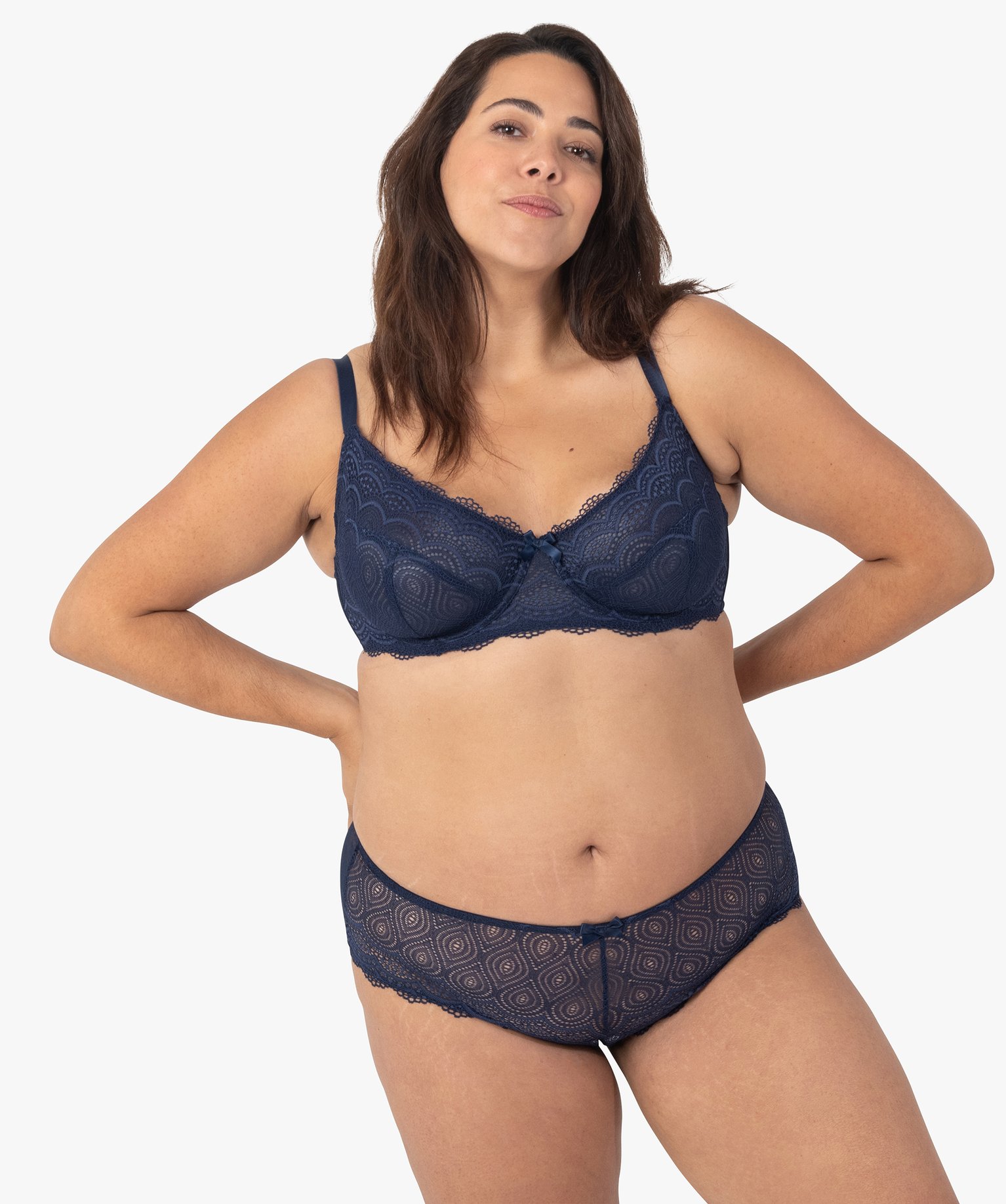 Shorty en dentelle et tulle femme grande taille marine | GEMO
