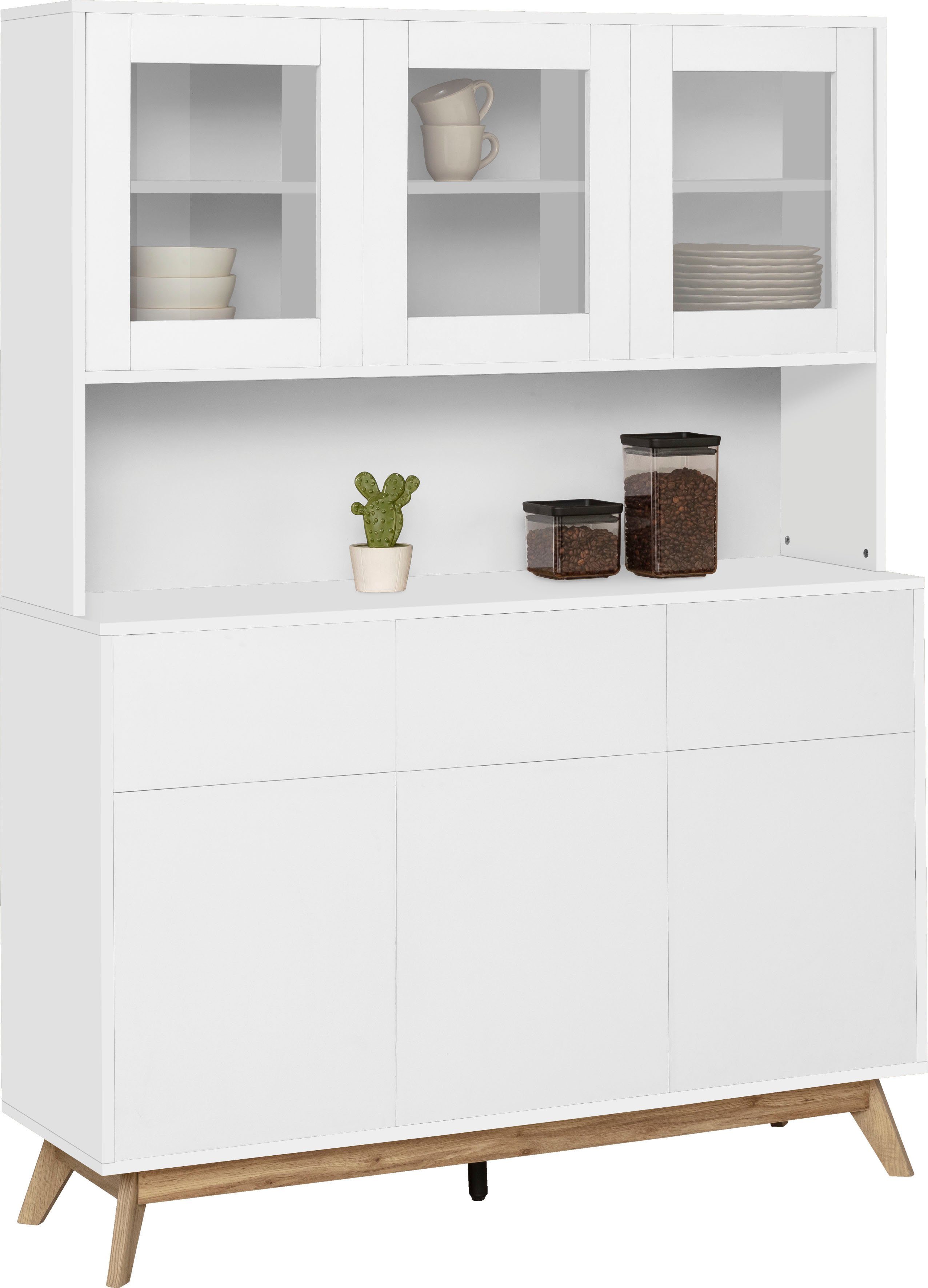 Home affaire Buffet Skandi 3 Glastüren, 3 Holztüren und 3 Schubkasten, Breite 120 cm, Höhe 165 cm