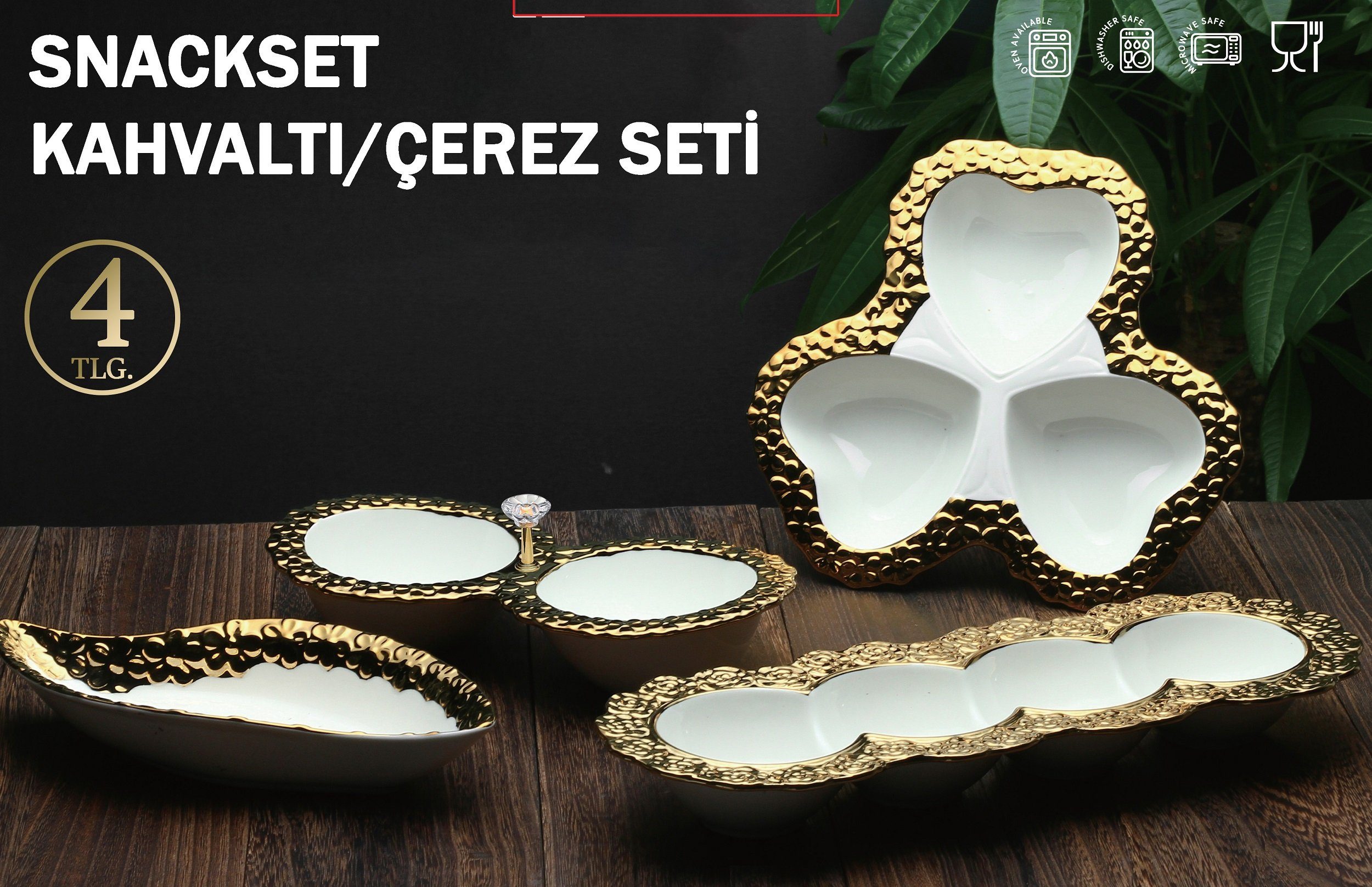 ZELLERFELD Frühstücks-Set 4-Teilig Frühstücksset Snackset Cerez Seti Servierschalen Porzellan (4-tlg)