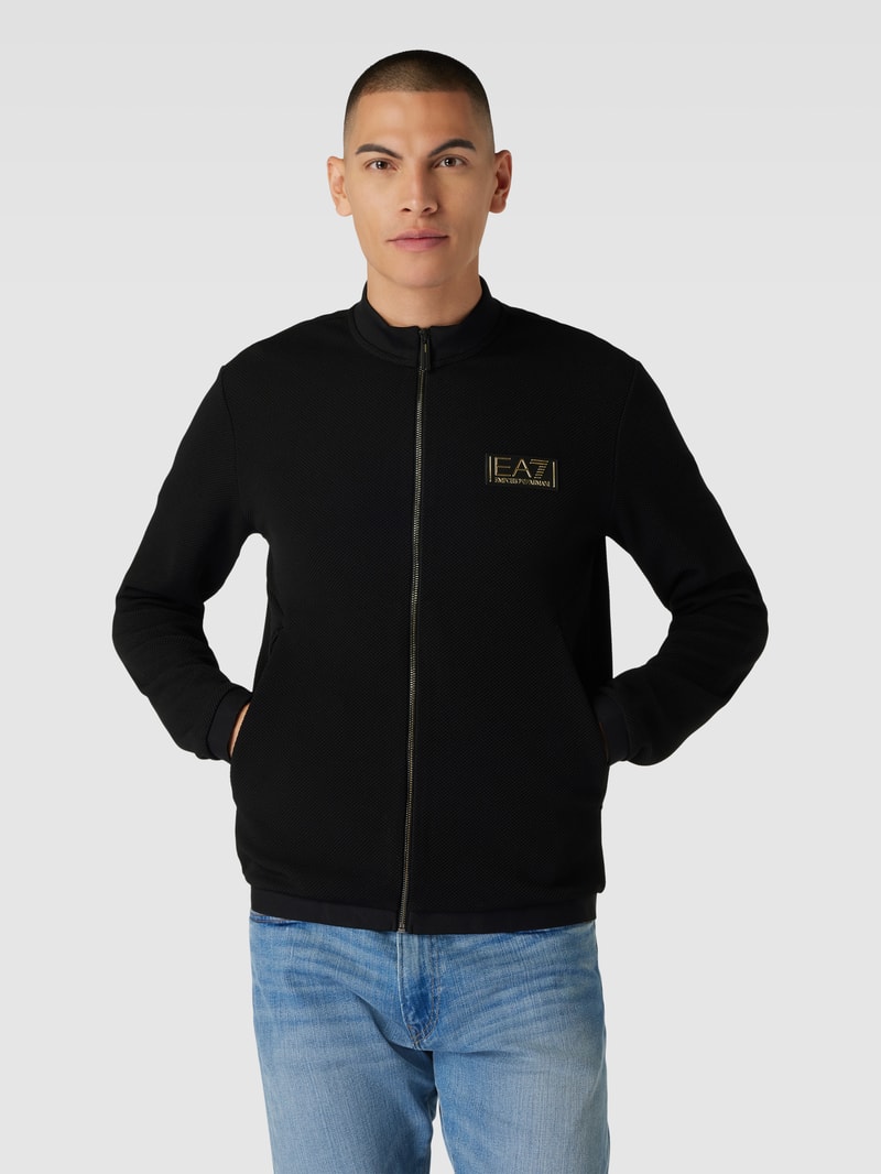 Sweatjacke mit Label-Applikation in schwarz