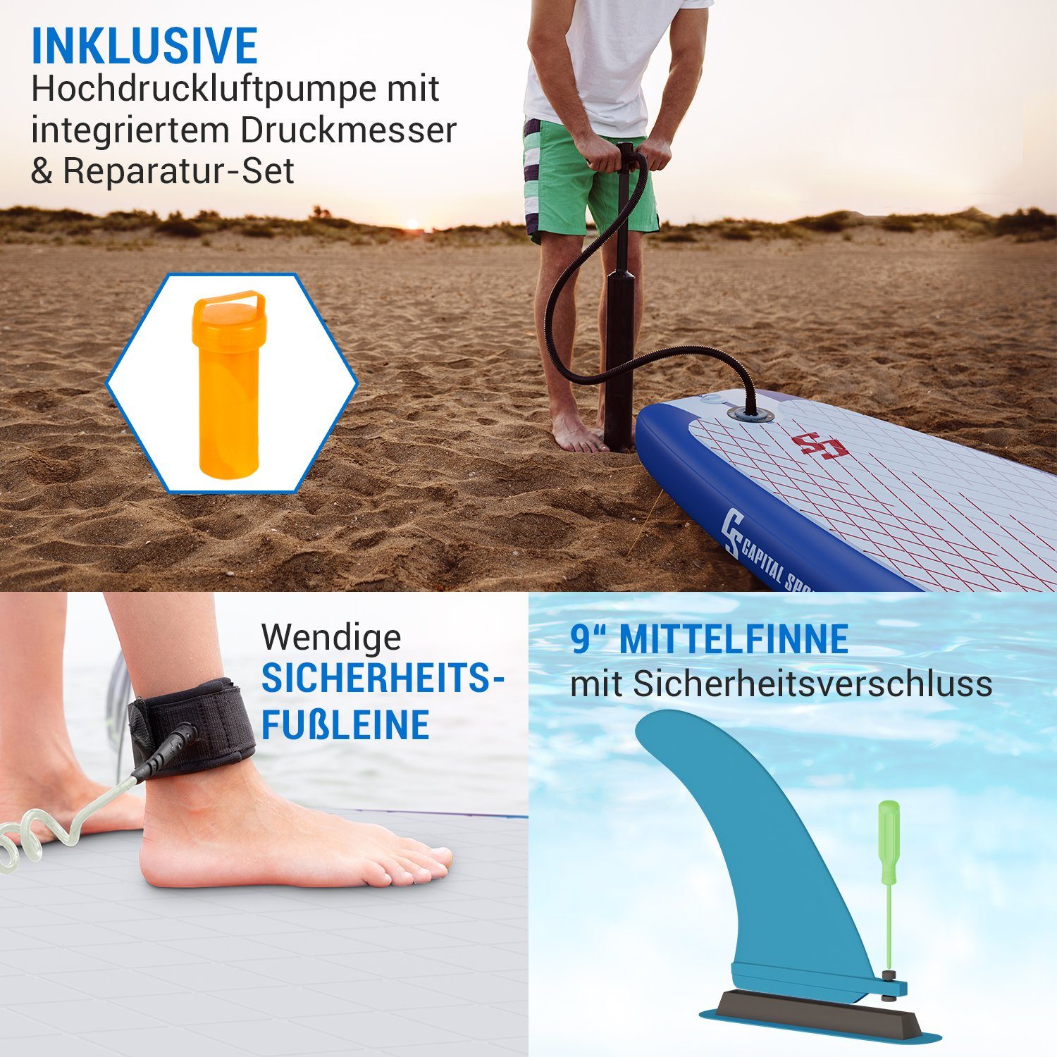 Capital Sports Inflatable SUP-Board Lanikai Cruiser 10.8, Paddle Board, (Set), Stand Up Paddling Board Standup Paddle Board SUP Board Paddel Board