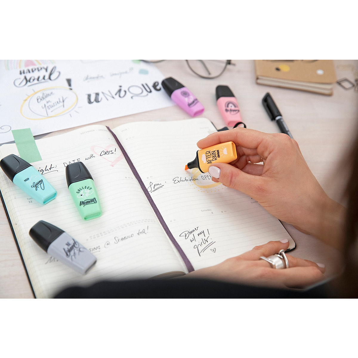Textmarker BOSS MINI Pastellove 2.0, 3 Farben (seidengrau, fuchsie, orange)