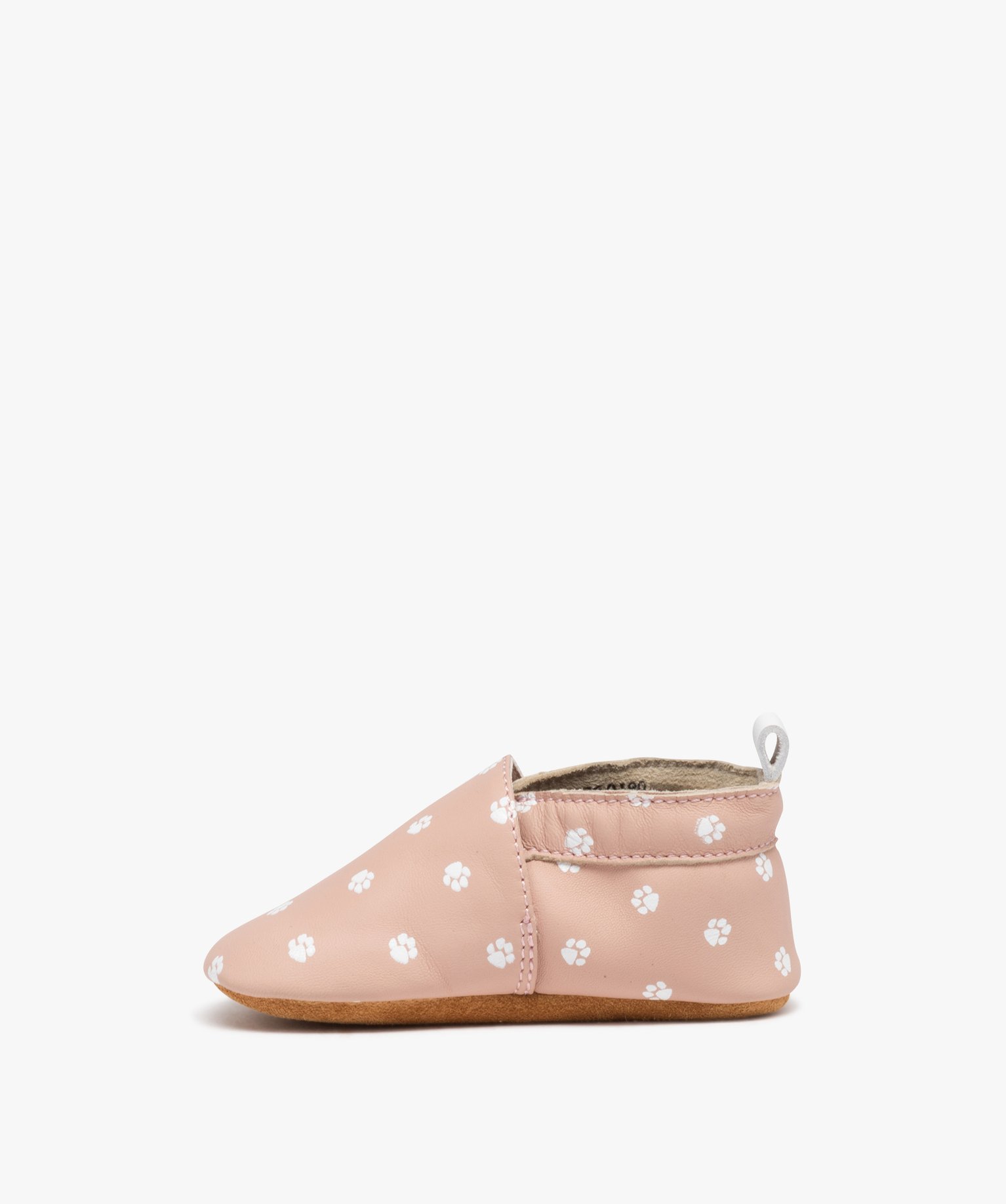 Chaussons bébé fille dessus en cuir imprimé pattes de chat rose | GEMO