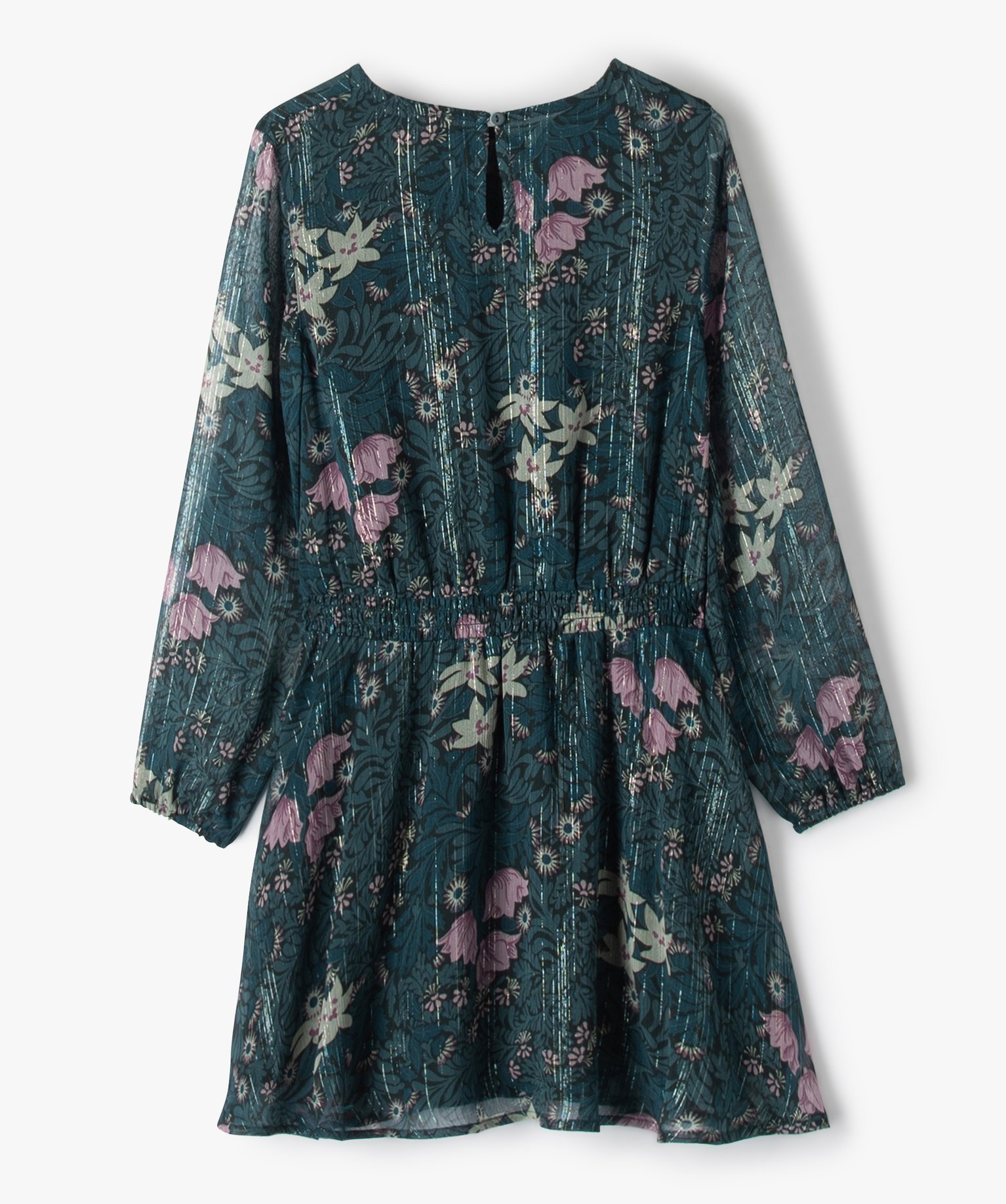 Robe pour fille en voile fleuri à manches longues multicolore | GEMO