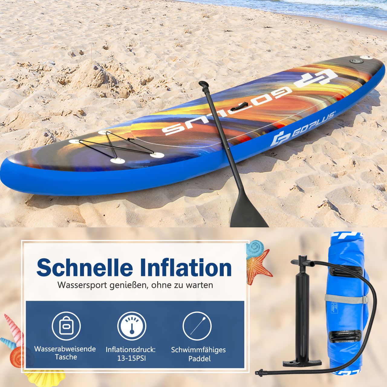 Costway 335 x 76 x 15cm Aufblasbares Stand Up Paddling Board, mit Paddel