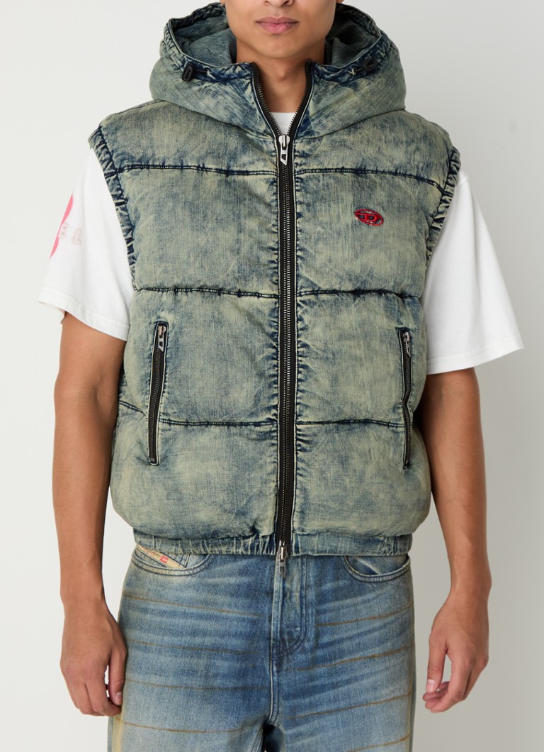 Diesel W-mons wattierte Weste mit Kapuze und Logo