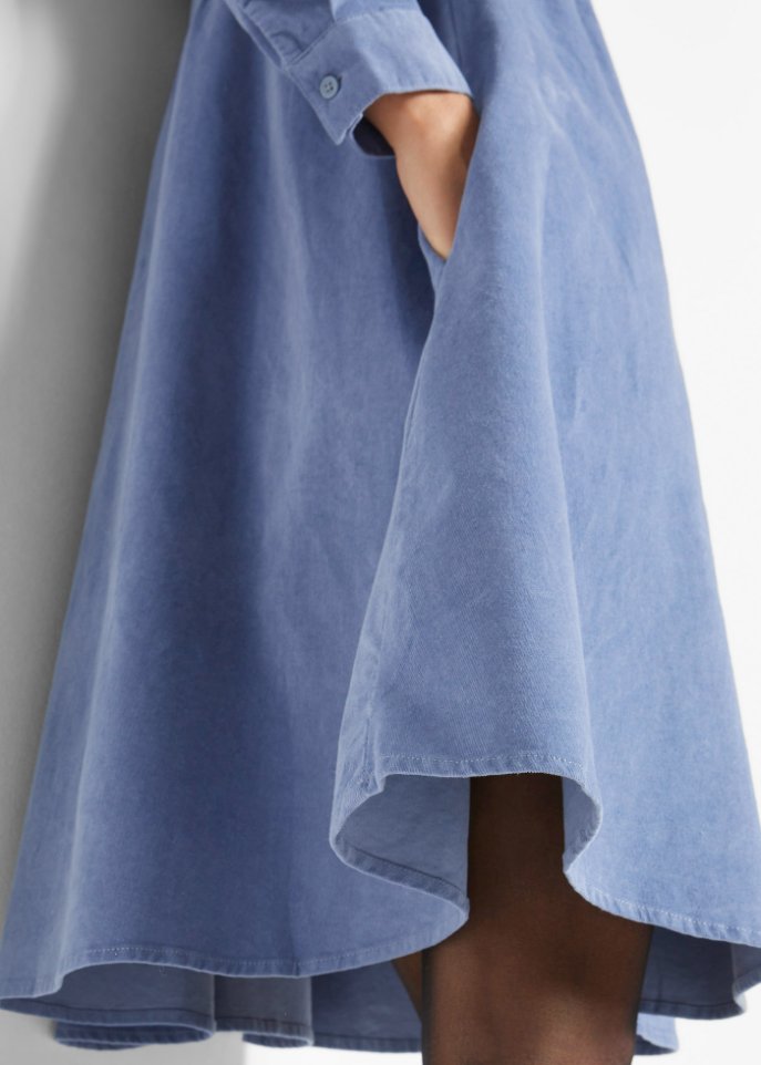Baumwoll-Cord-Kleid mit Taschen in A-Line, knieumspielend