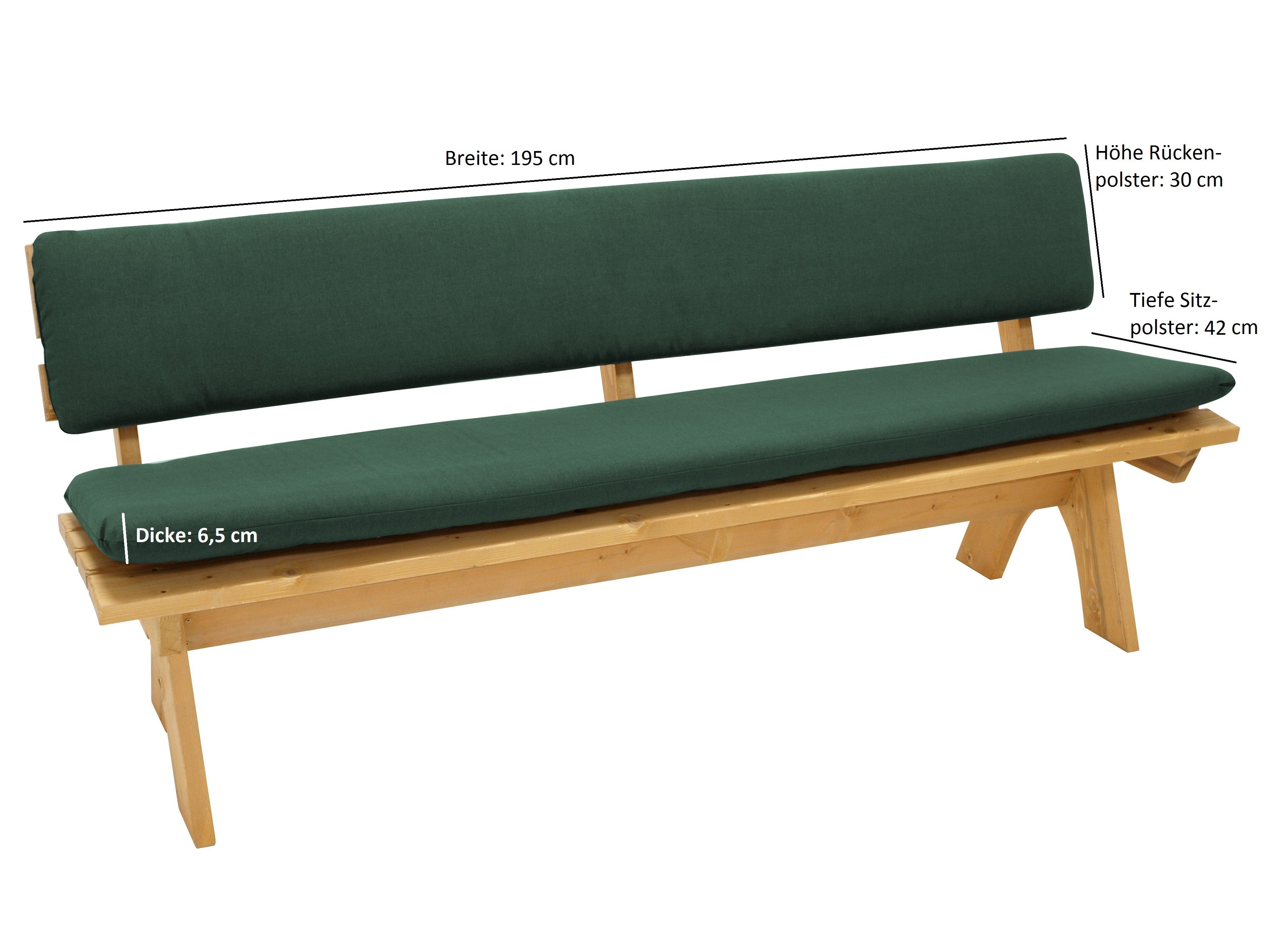 DEGAMO Bankauflage DALLAS, (1 St), 4-sitzer 195cm, dunkelgrün, 2-teilig mit separater Rückenlehne