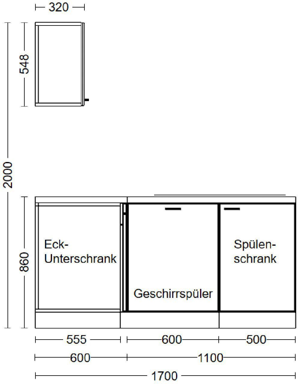 Flex-Well Küche Lucca, mit E-Geräten, Stellmaß 280x170 cm, in vielen Farbvarianten erhältlich