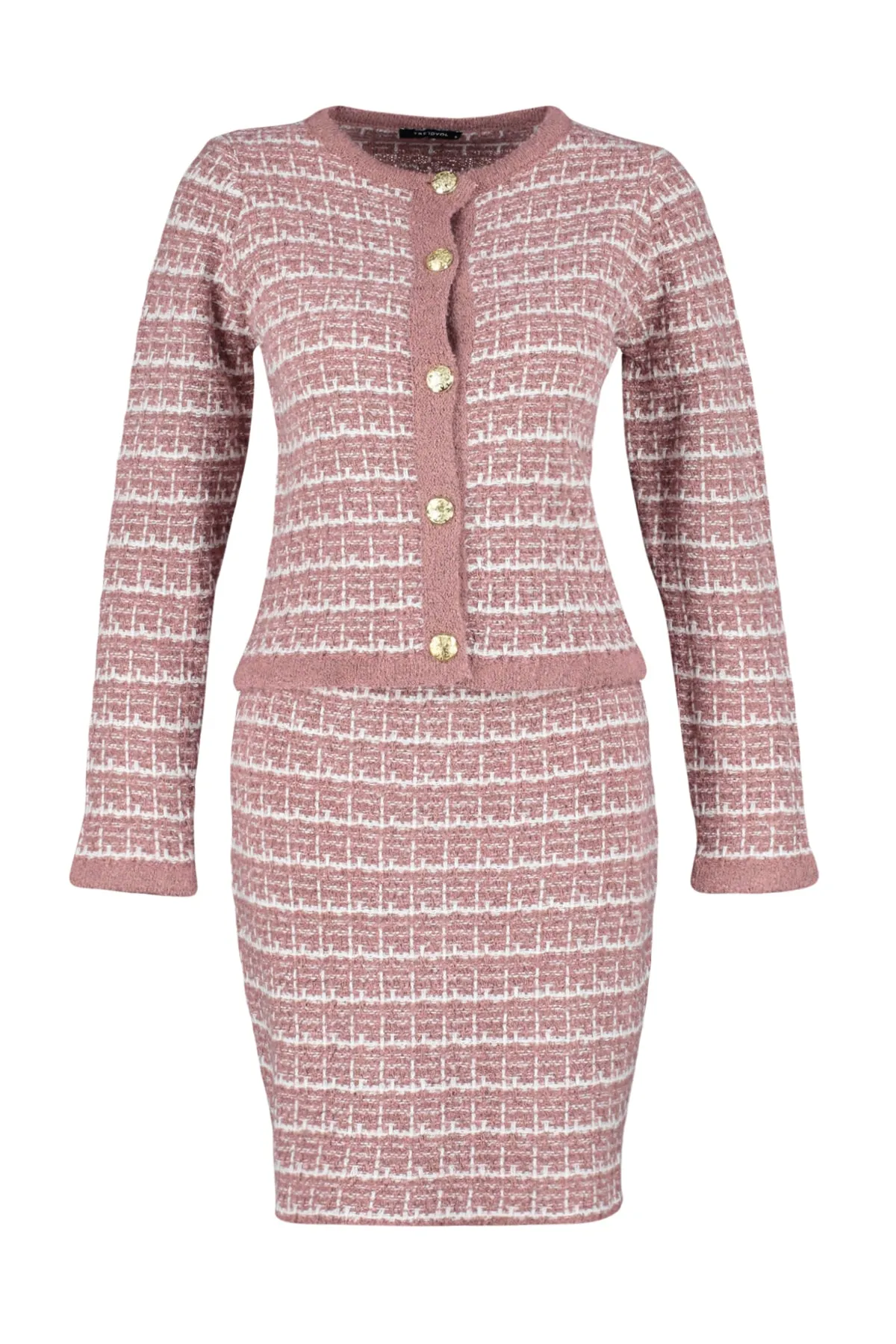 Trendyol Collection  Dried Rose Rundhals-Strickoberteil und -unterteil-Set TWOAW24AU00001