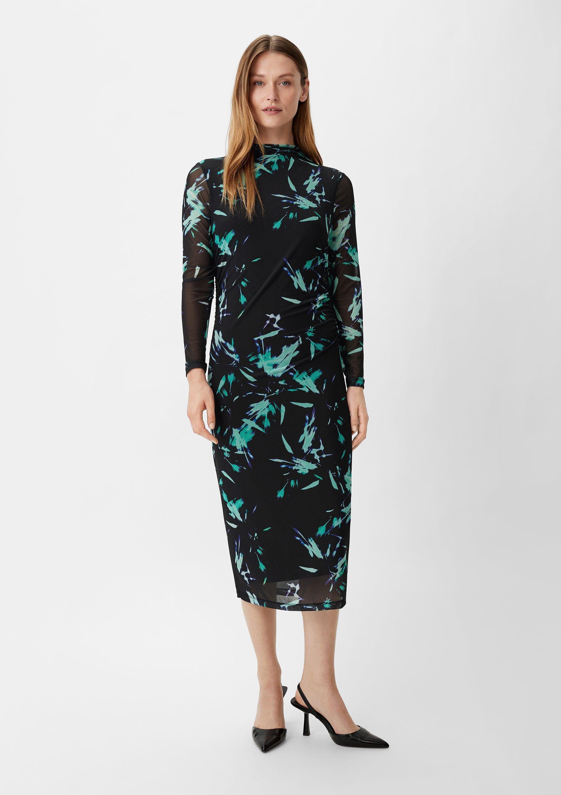 Comma Maxikleid Kleid mit Viskosefutter Raffung