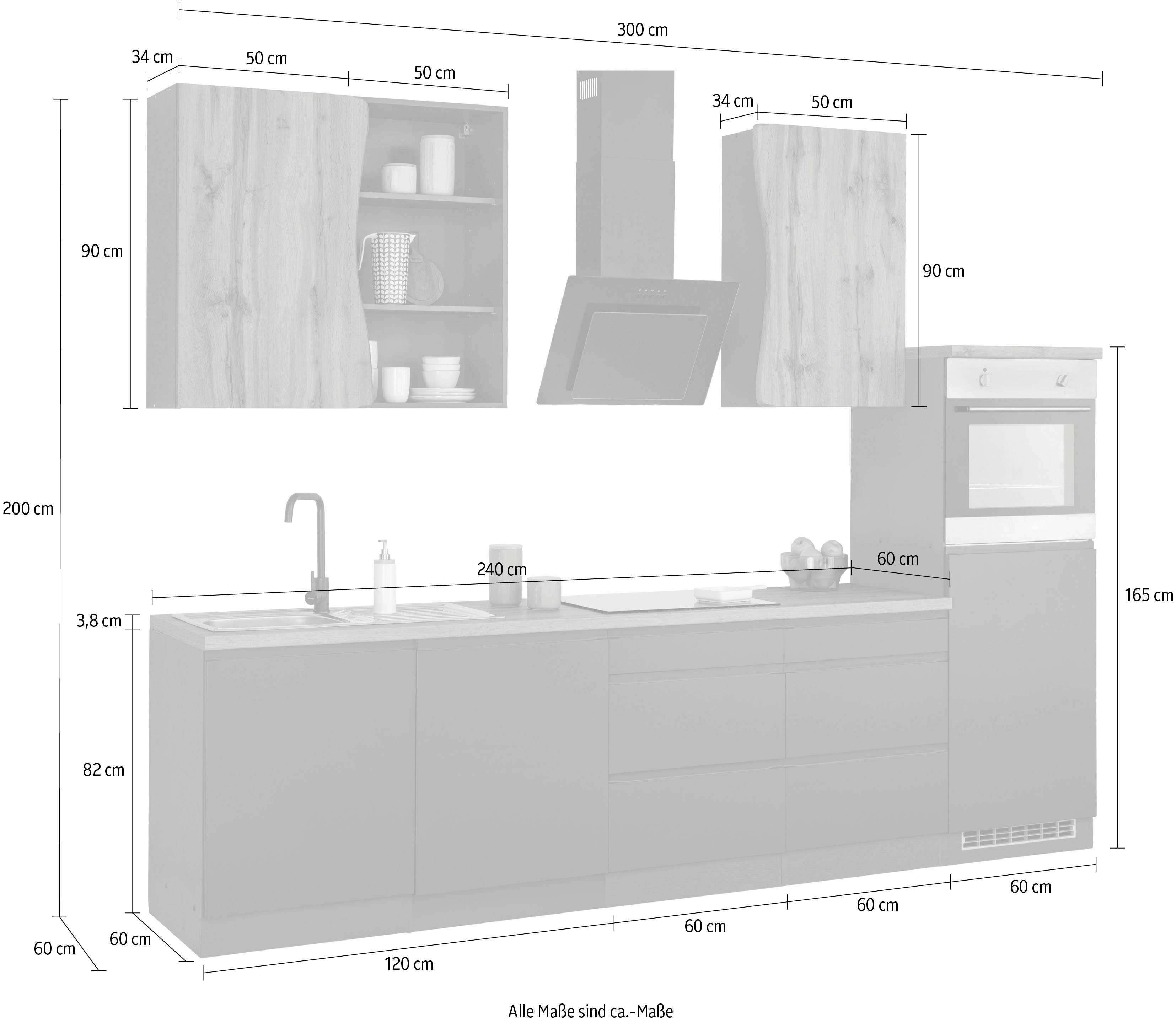 HELD MÖBEL Küche Bruneck, 300 cm breit, Ceran-oder Induktionskochfeld, hochwertige MDF-Fronten