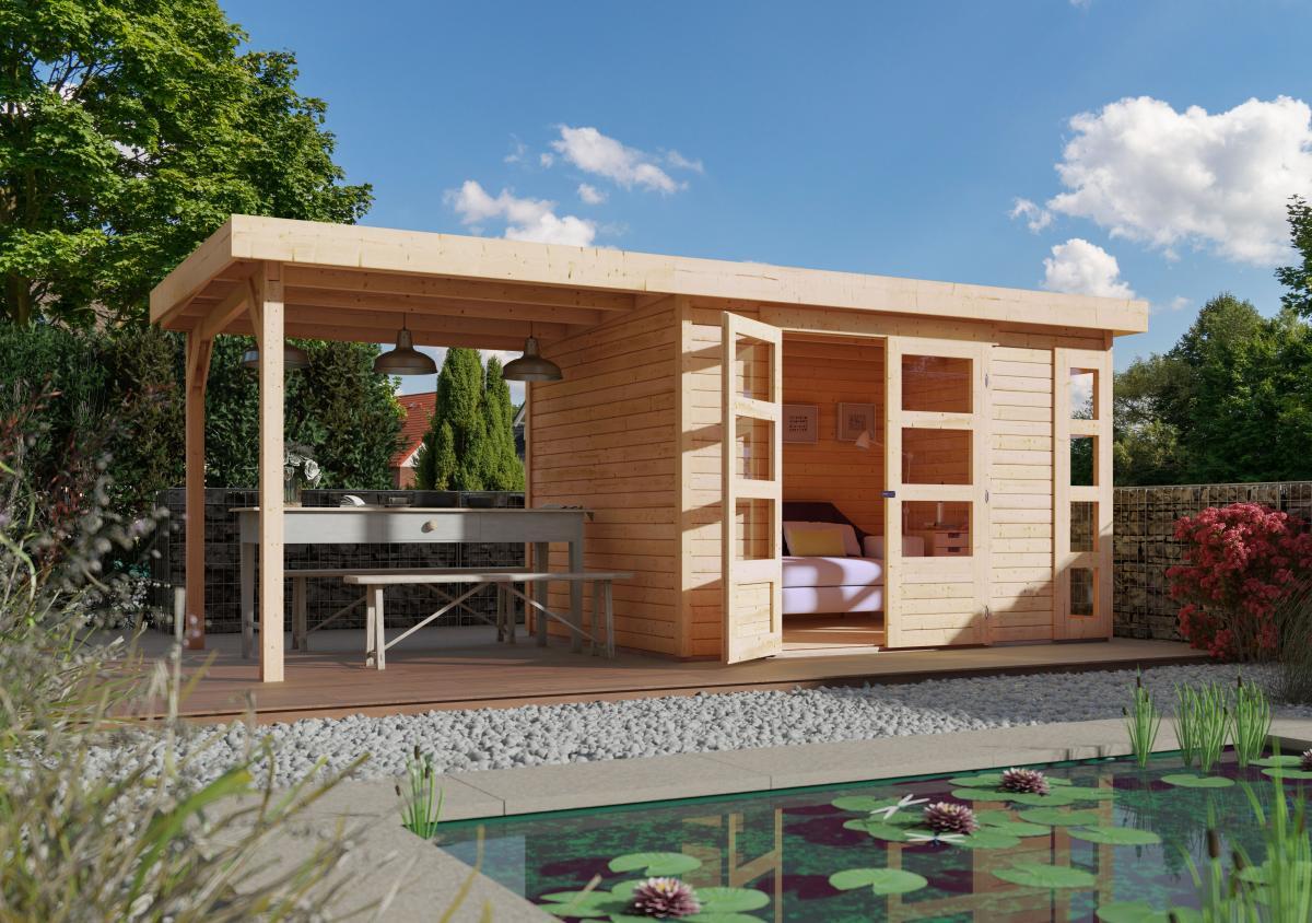 Karibu Gartenhaus Steigenberg 4 mit Anbaudach, naturbelassen