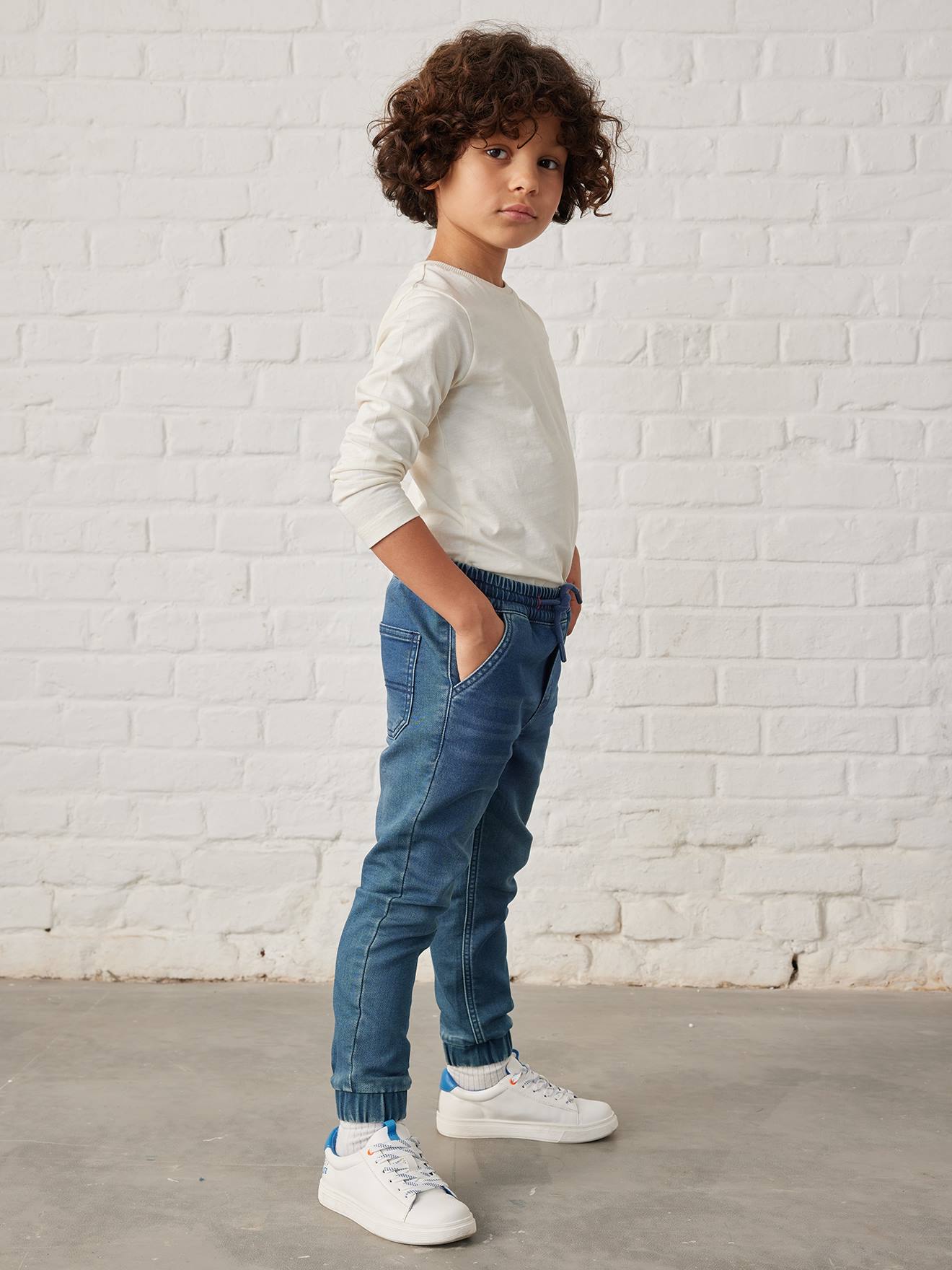 Pantalon jogger en molleton effet denim facile à enfiler garçon stone