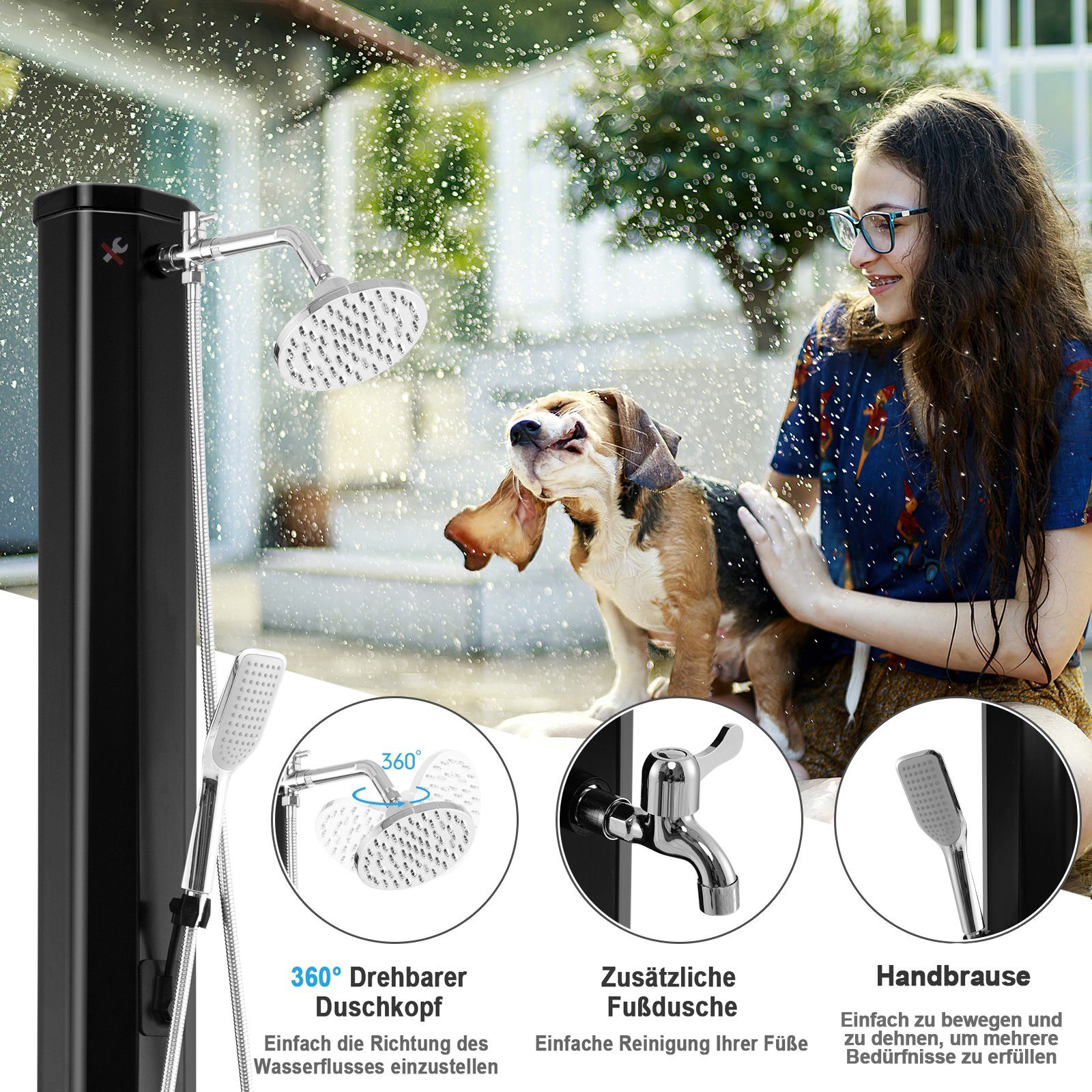 COSTWAY Solardusche 35L Gartendusche, max. 60°C, ohne Stromanschluss, mit Handbrause