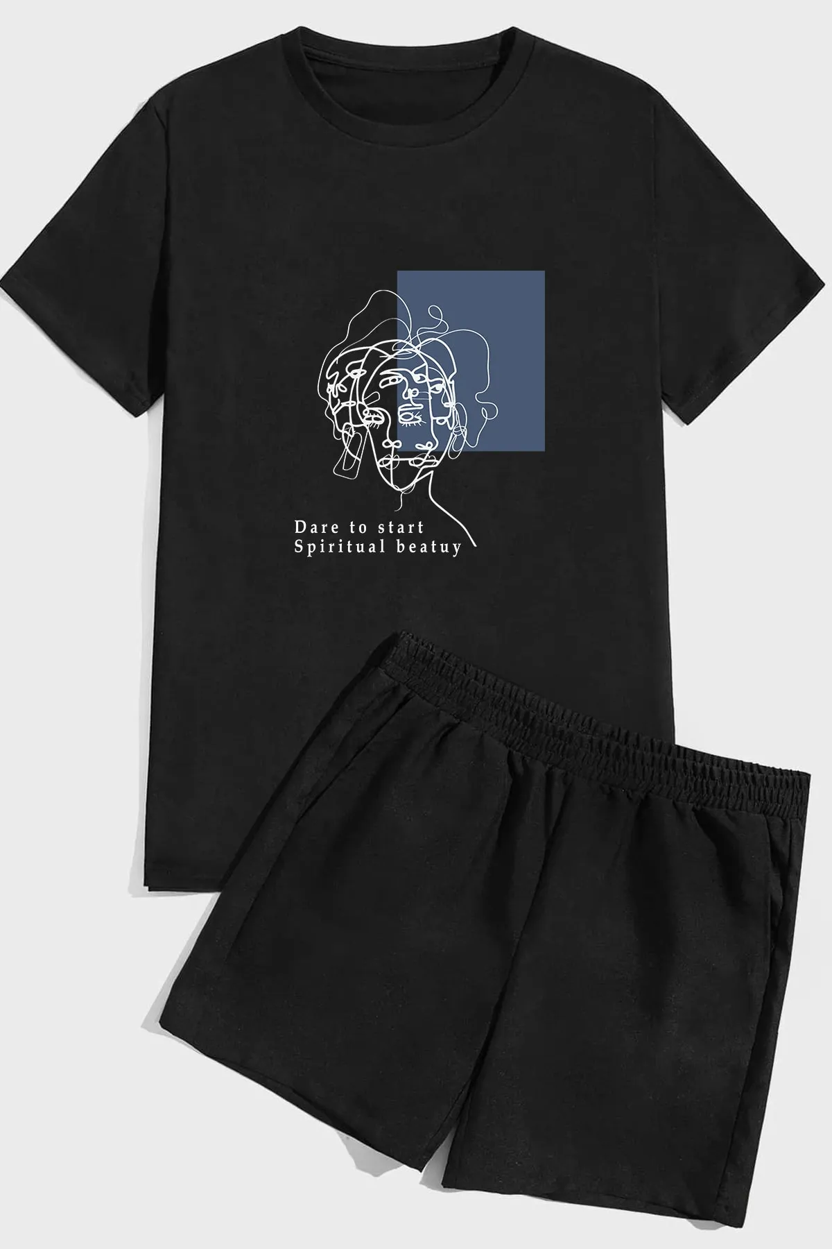 uyguntarz  Minimales Strichzeichnung-Print-Shorts-Set