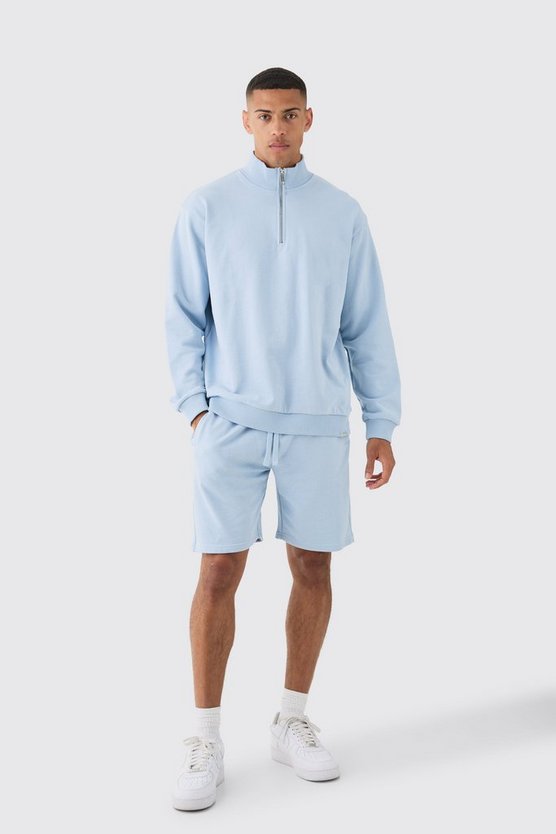 Kurzer kastiger Sweatshirt-Trainingsanzug mit 1/4 Reißverschluss