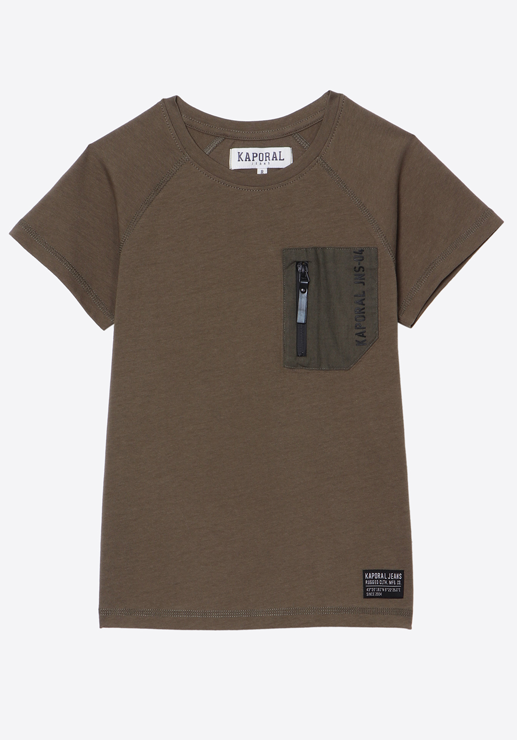 ODELL  T-shirt Garçon régular kaki avec poche zippée en 100% coton