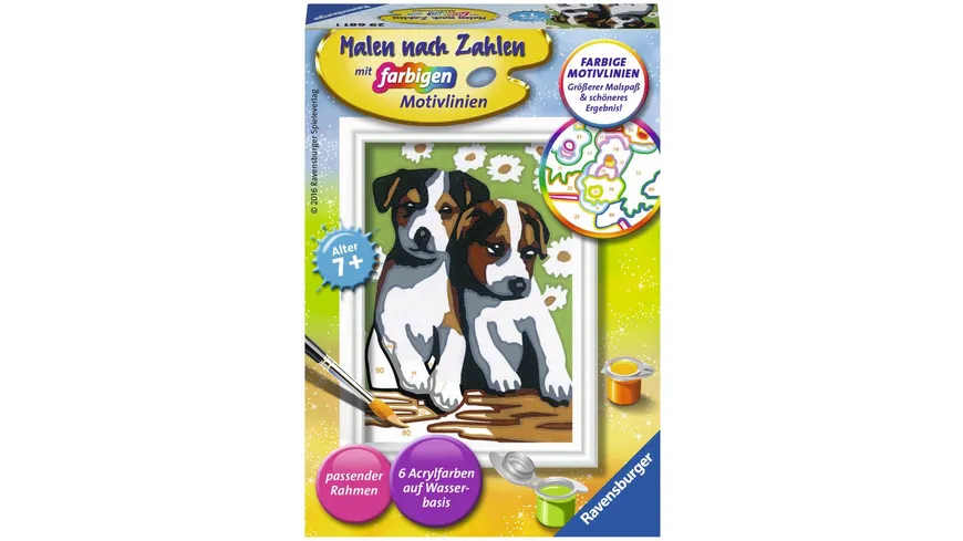 Ravensburger Beschäftigung - Malen nach Zahlen mit farbigen Motivlinien - Süße Welpen