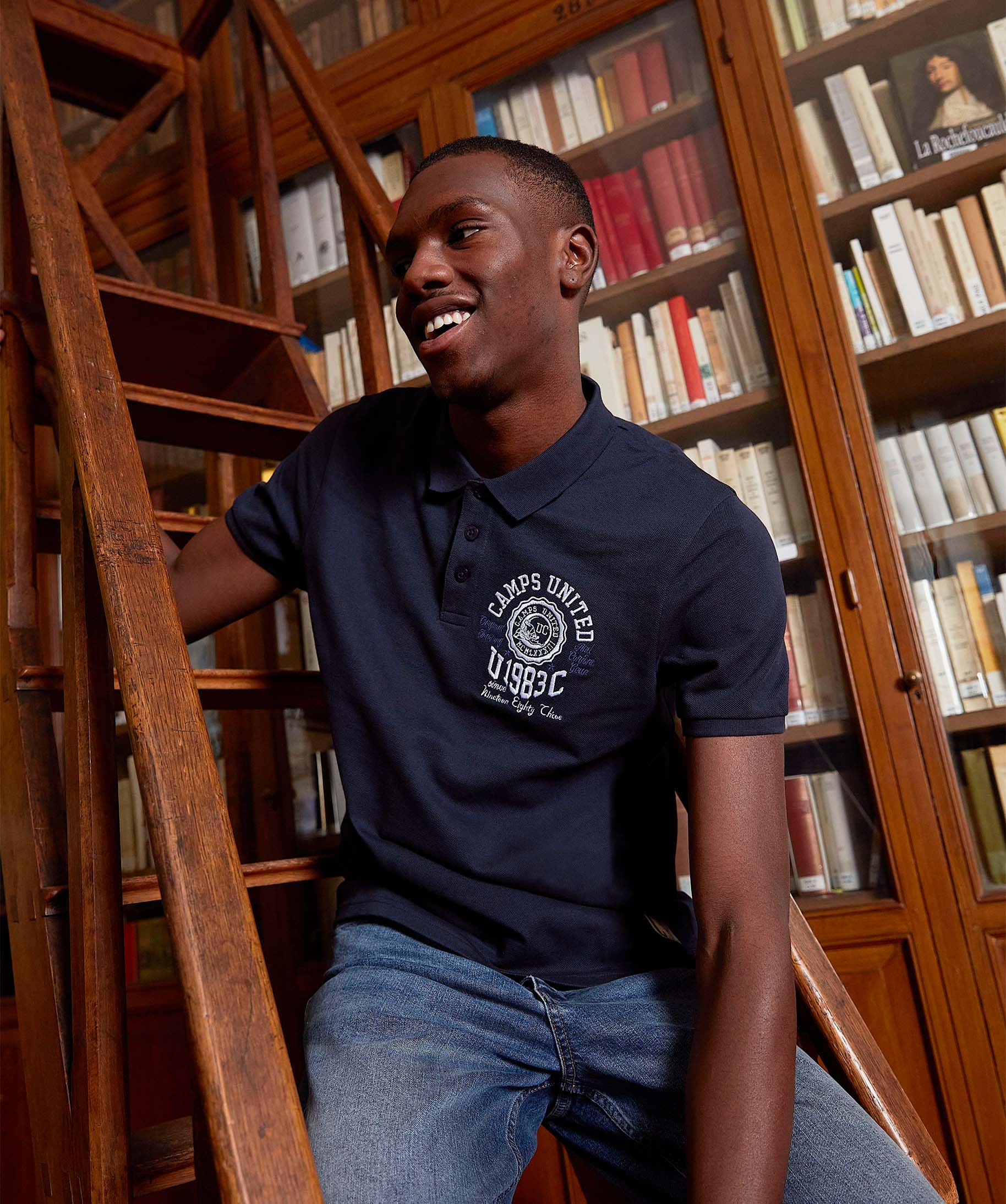 Polo homme en maille piquée à broderie - Camps United bleu fonce | GEMO