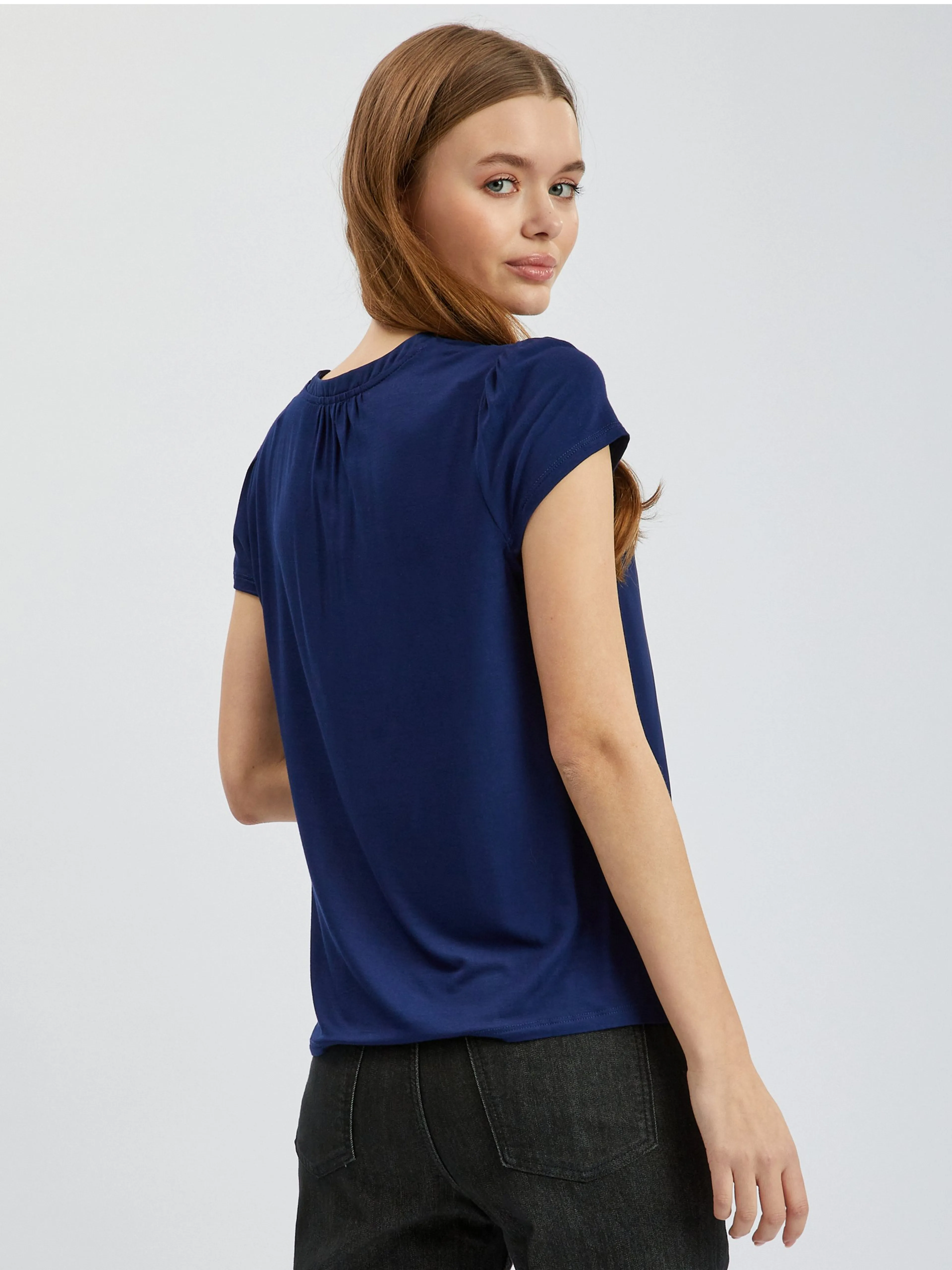 Dunkelblaue Damen-Blumenbluse ORSAY