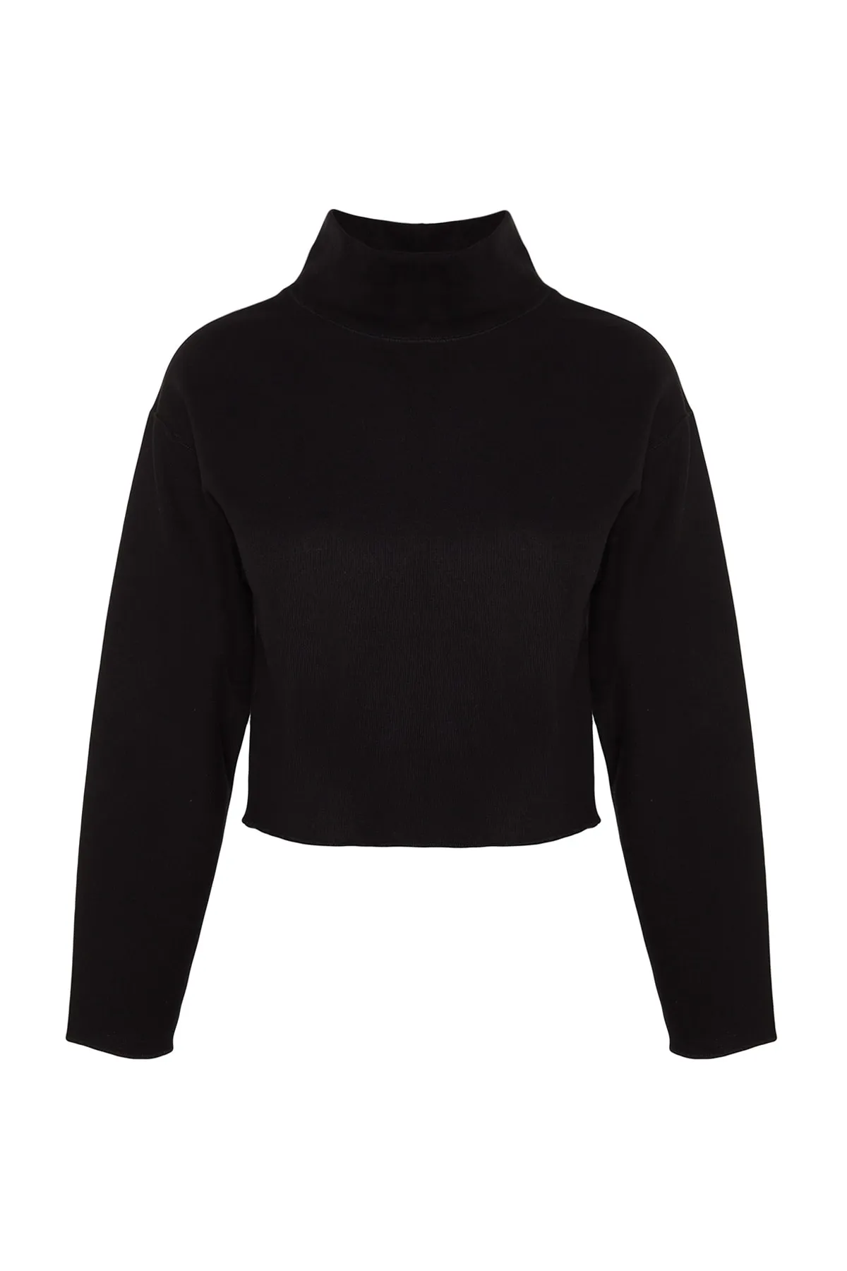 Trendyol Collection  Schwarze Strickbluse im Thessaloniki-/Strickwaren-Look, hoher Kragen, entspannte/bequeme Passform, niedrige Ärmel, TWOAW24BZ00092