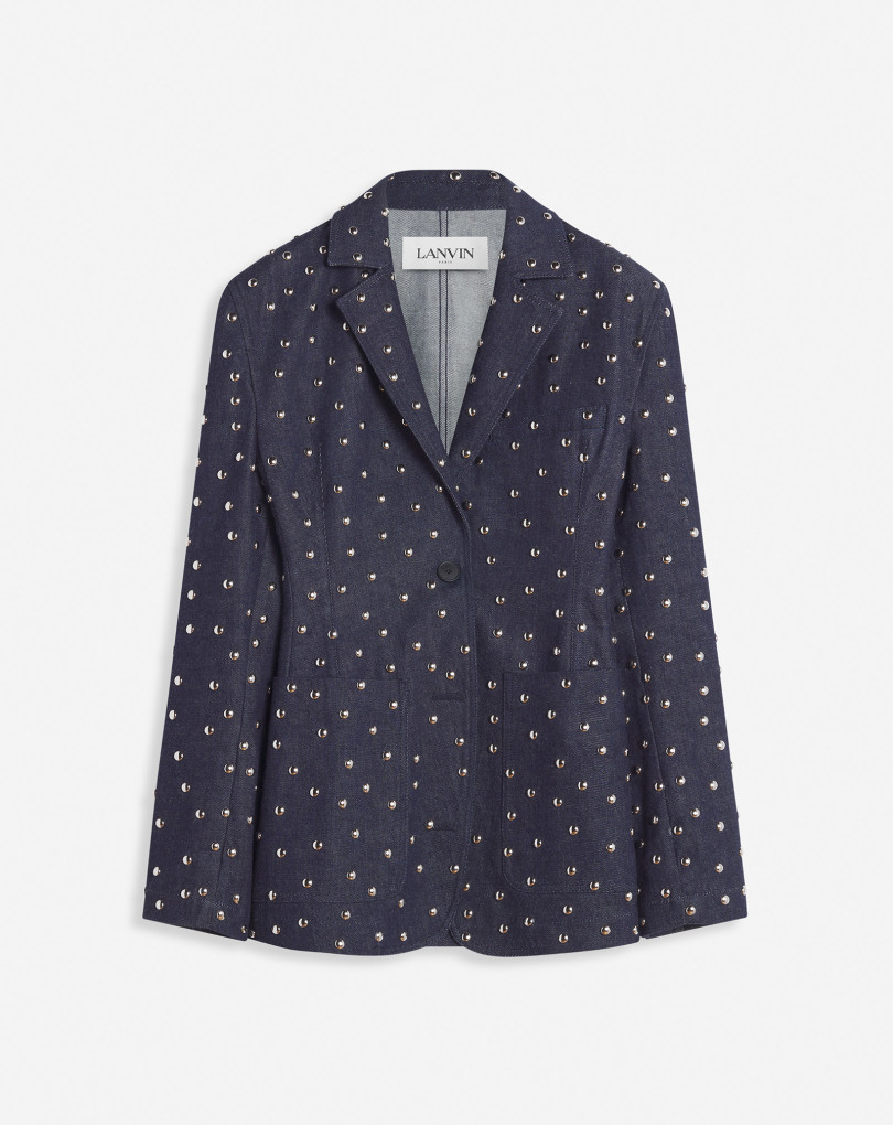 VESTE EN DENIM CEINTRÉE À CLOUS