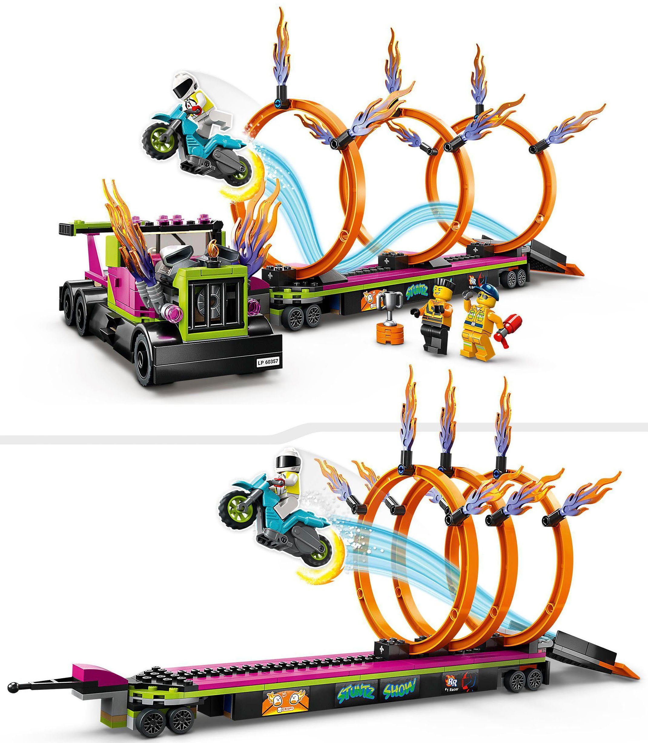 LEGO® Konstruktionsspielsteine Stunttruck mit Feuerreifen-Challenge (60357), LEGO® City Stuntz, (479 St)