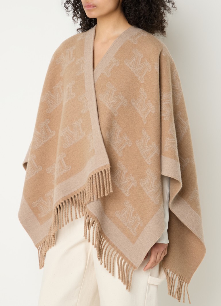 MaxMara  Frine fijngebreide poncho van scheerwol met logoprint