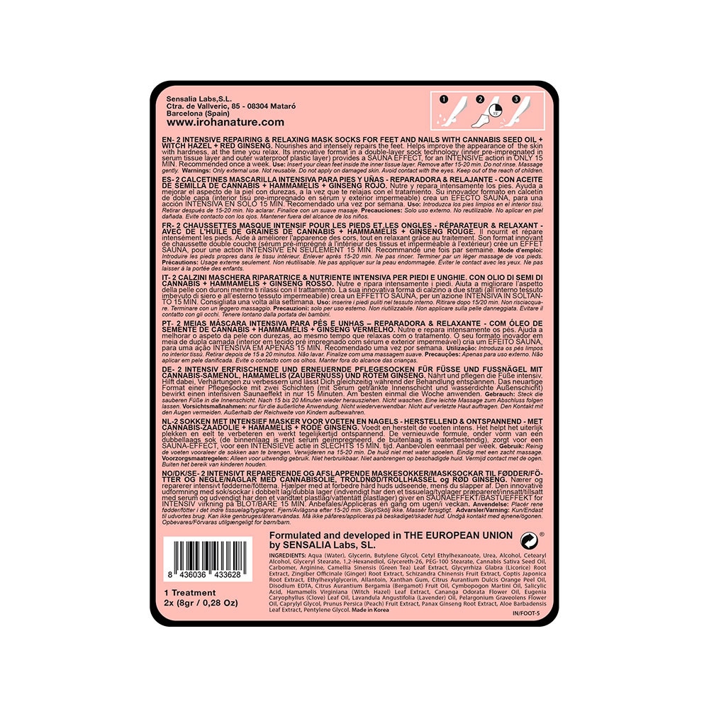 iroha Masque chaussettes intensif RÉPARATEUR&RELAXANT  - HUILE DE GRAINES  DE CHANVRE Chaussettes
