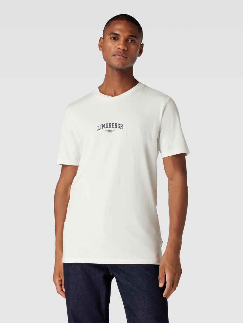 T-Shirt mit Label-Print und Rundhalsausschnitt in offwhite