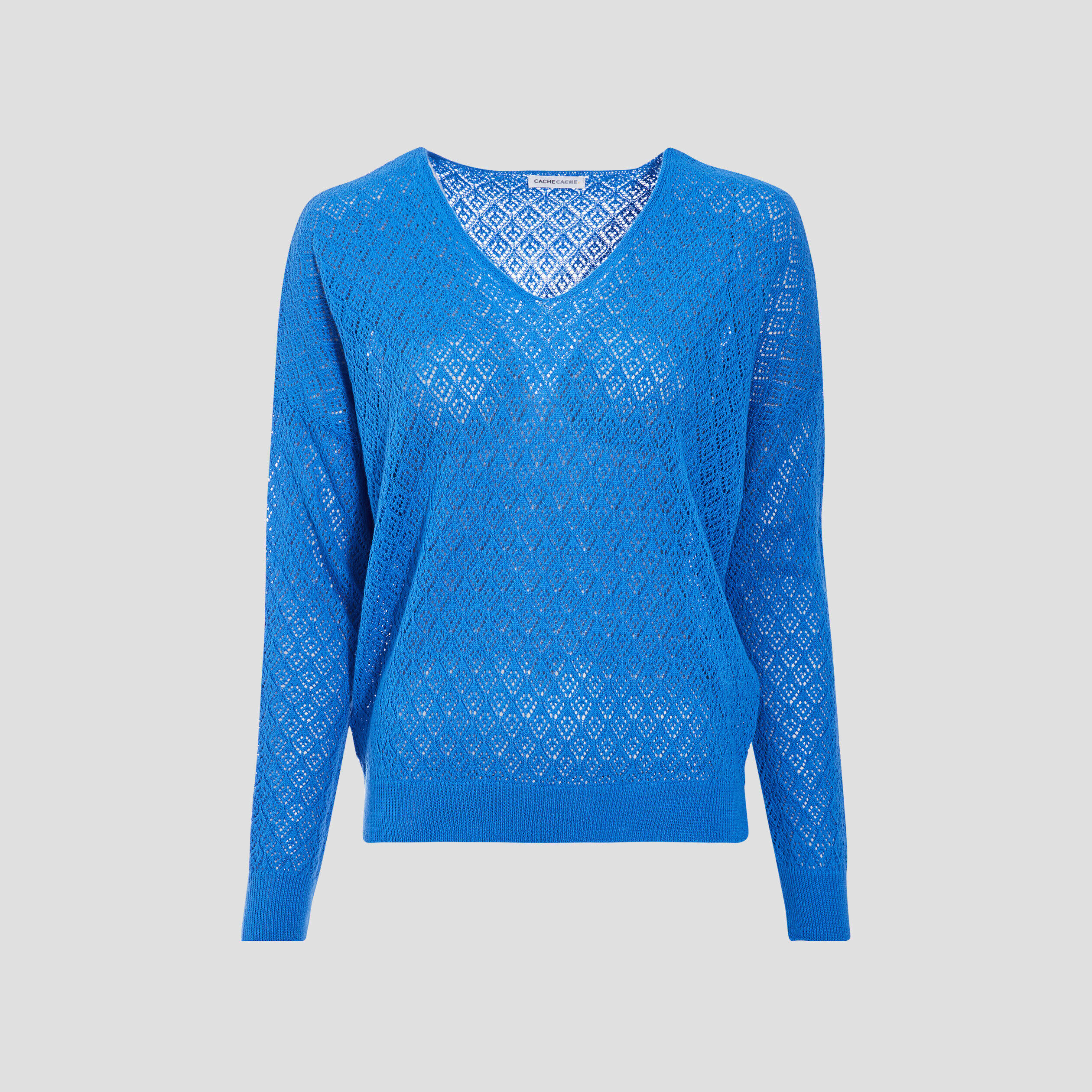 Pull manches longues ajouré bleu femme | Cache Cache