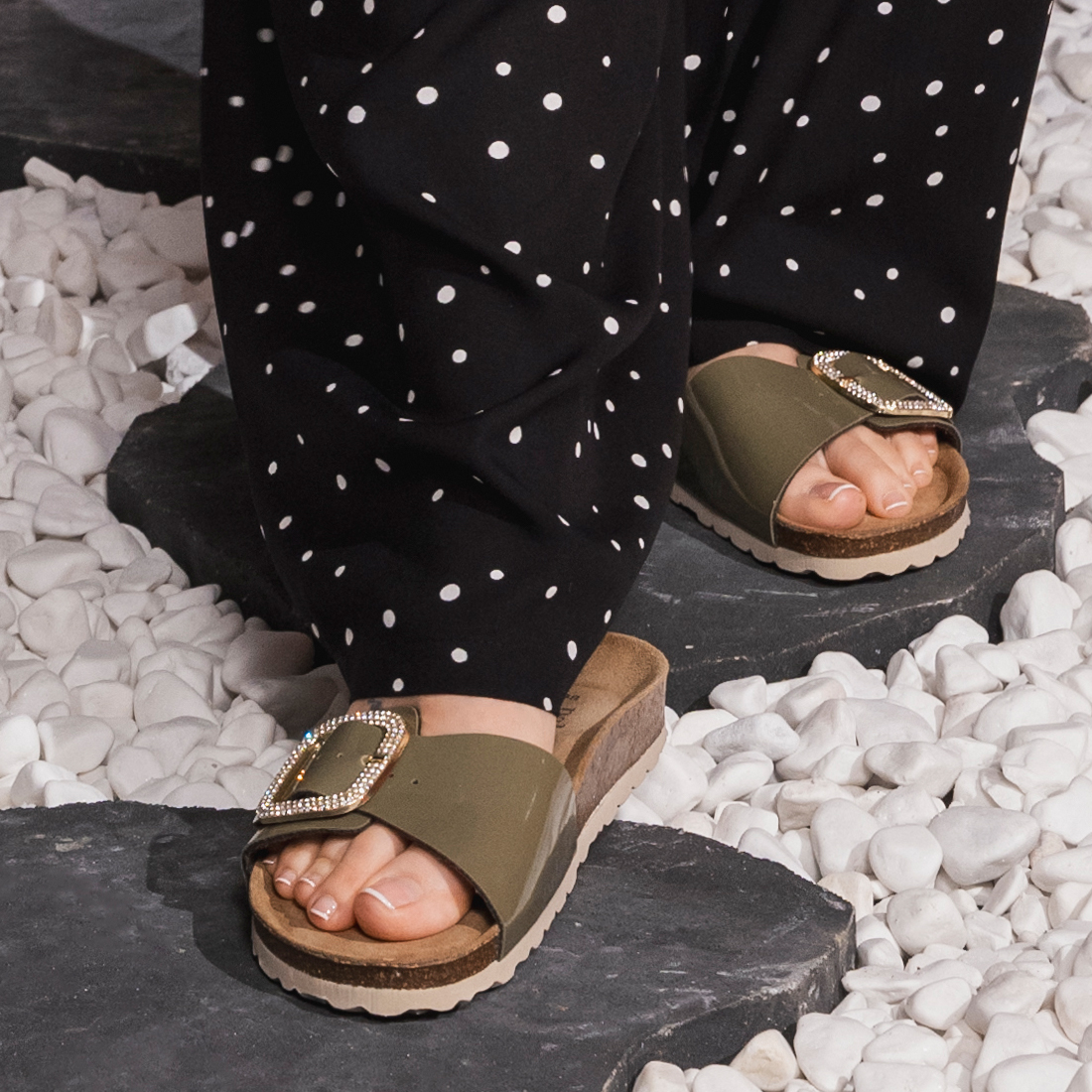 Palado Malta BX by Sila Sahin, Pantoletten, Damen, Khaki Lack