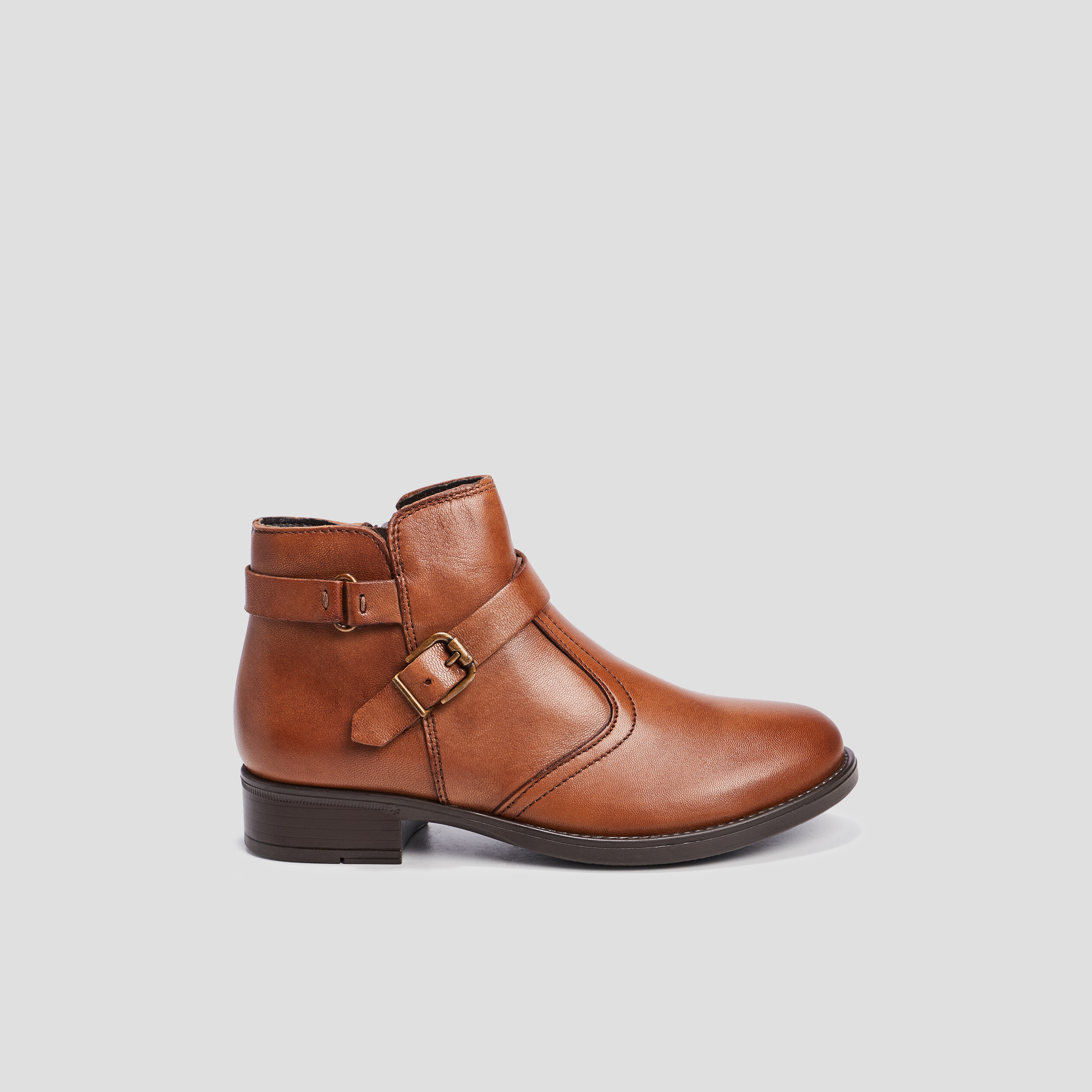 Bottines zippées en cuir camel fille | La Halle