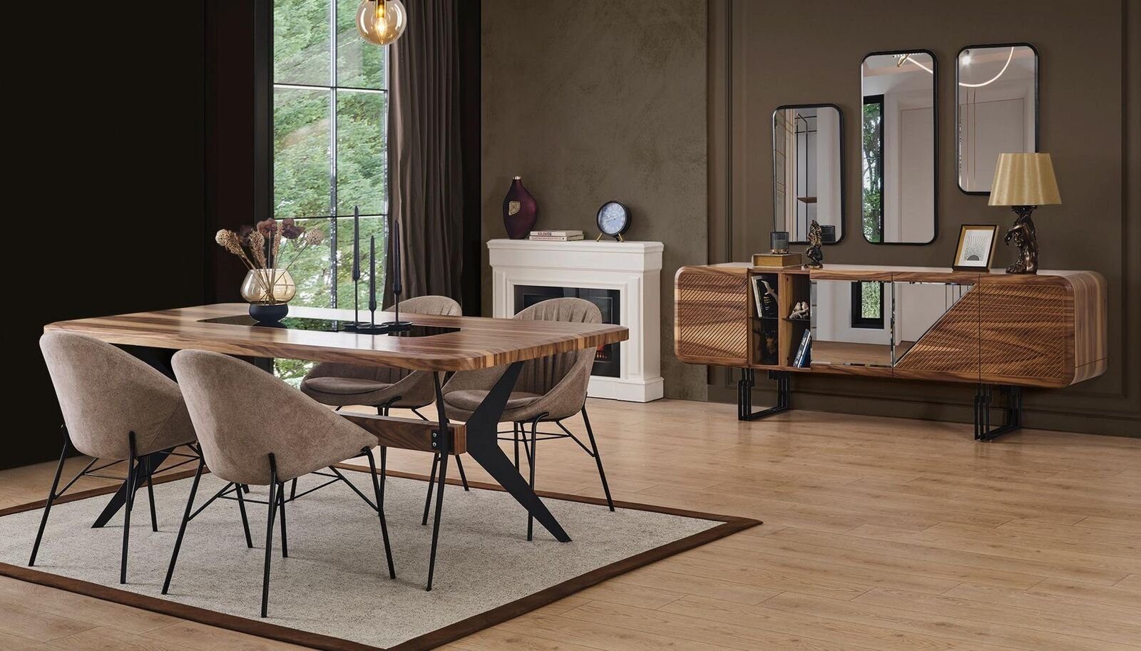 JVmoebel Esszimmer-Set Komplett Set Esstisch 4x Stühle Esszimmer Set Ess Gruppe Holz Tisch, (5-St)