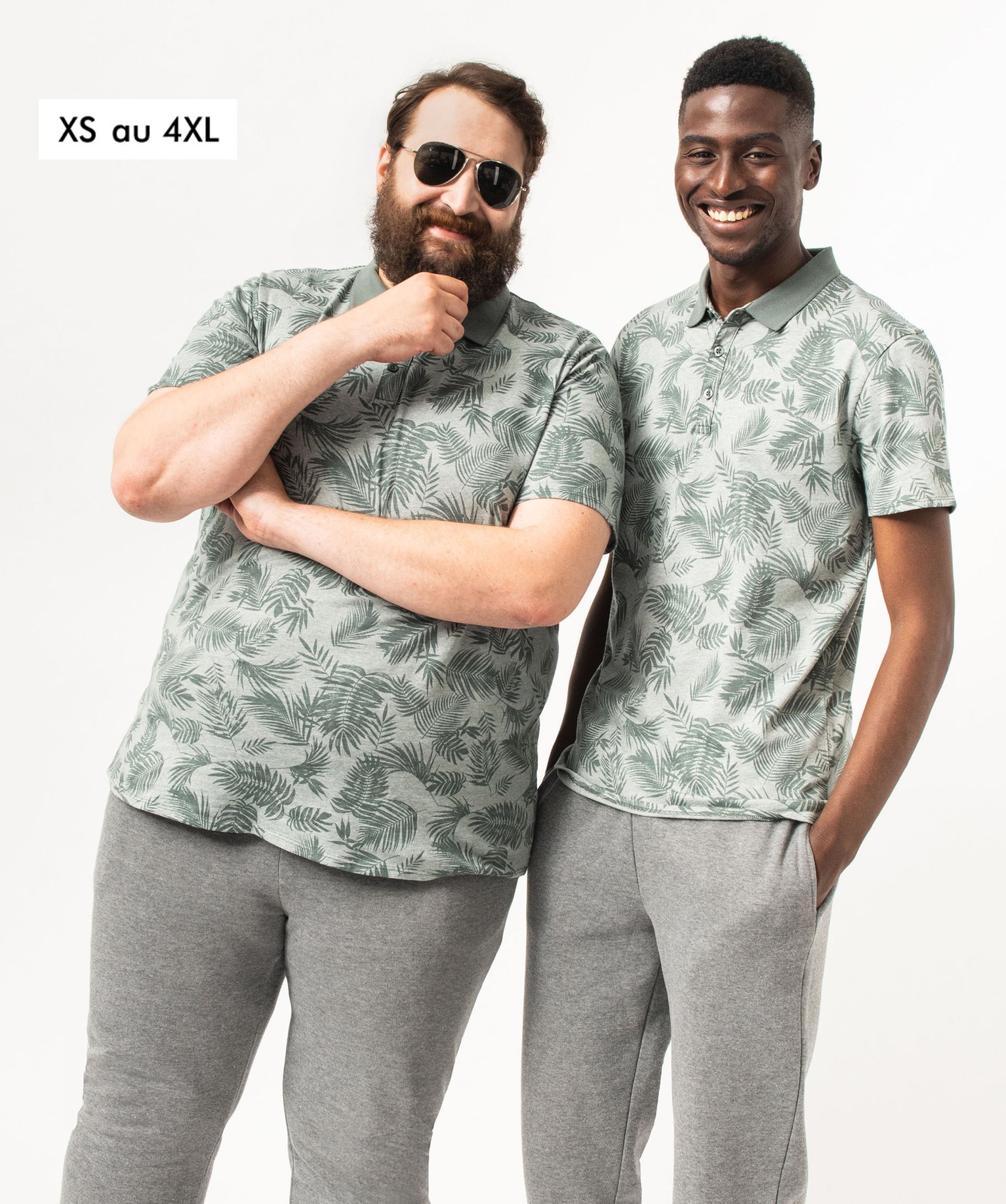 POlo homme à manches courtes et imprimé feuillages vert | GEMO