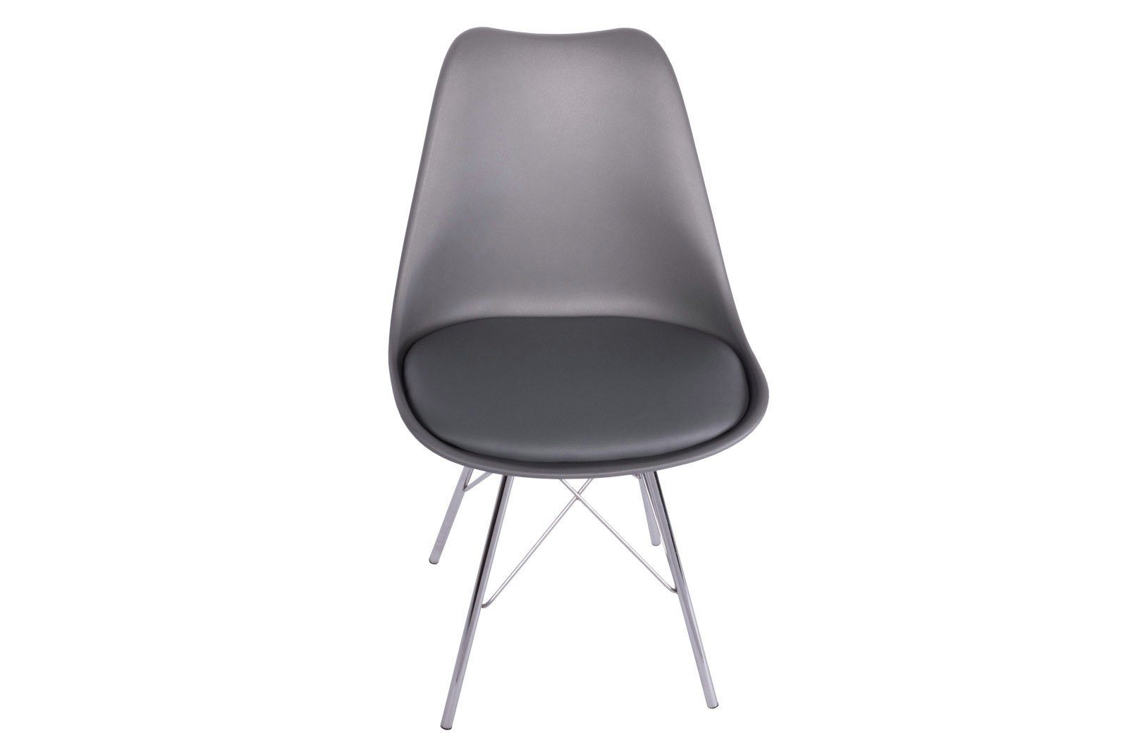 Junado® Schalenstuhl Lekues, Integriertes Kunstleder-Sitzkissen, Stuhl mit Gestell aus Chrom