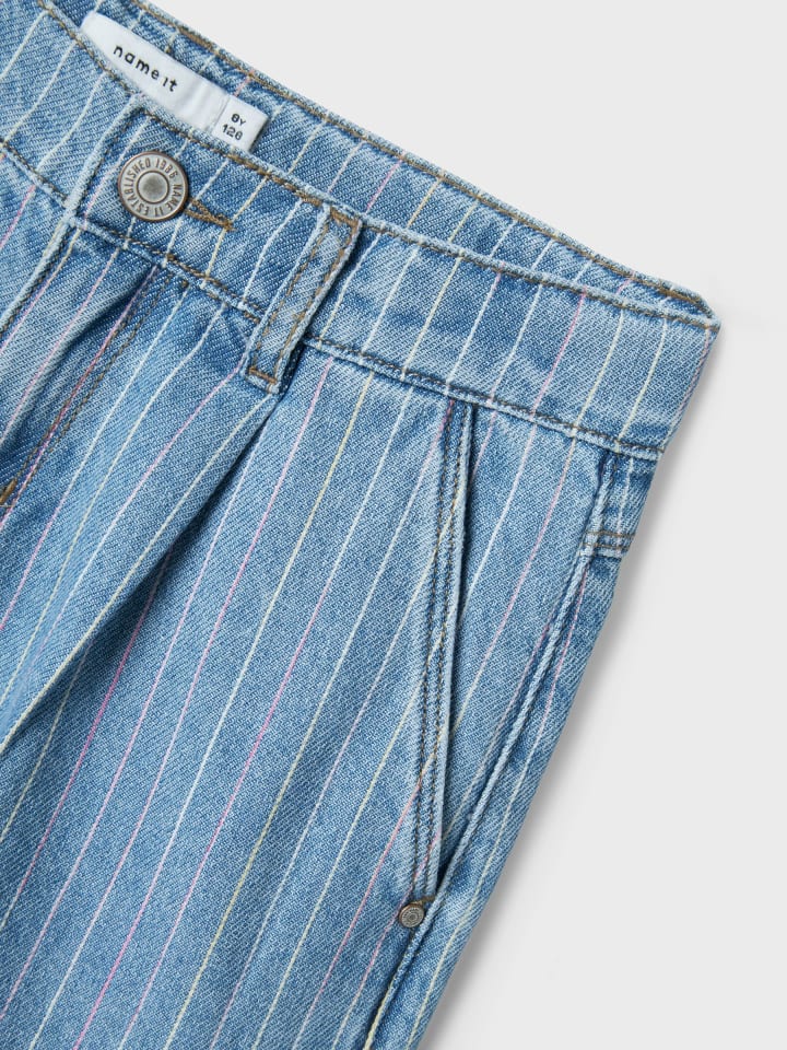 name it Gestreifte Jeanshose mit weitem Bein und geradem Oversized Look in Hellblau günstig kaufen